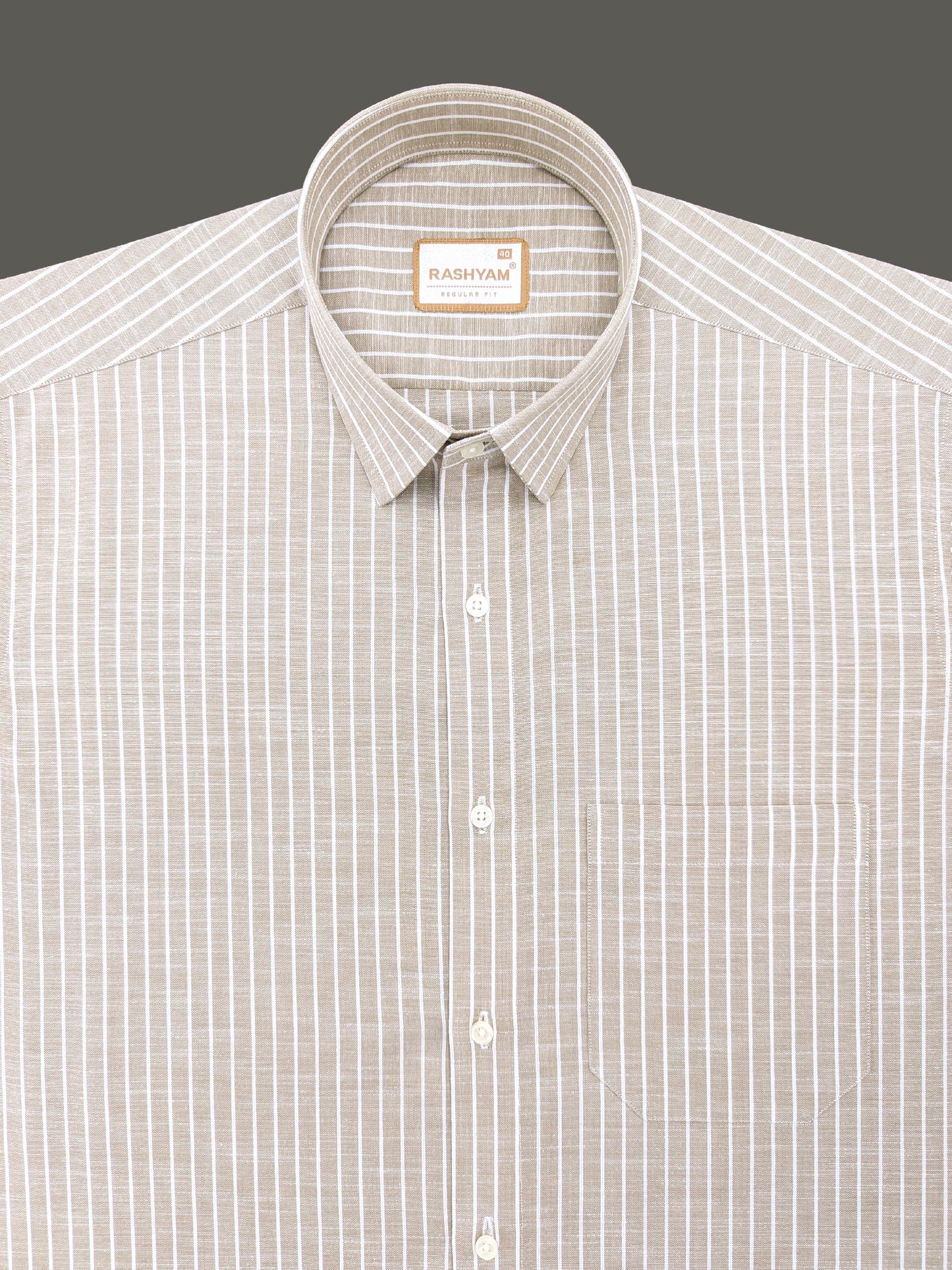 Brown With White Line Luxurious Italian Linen Shirt