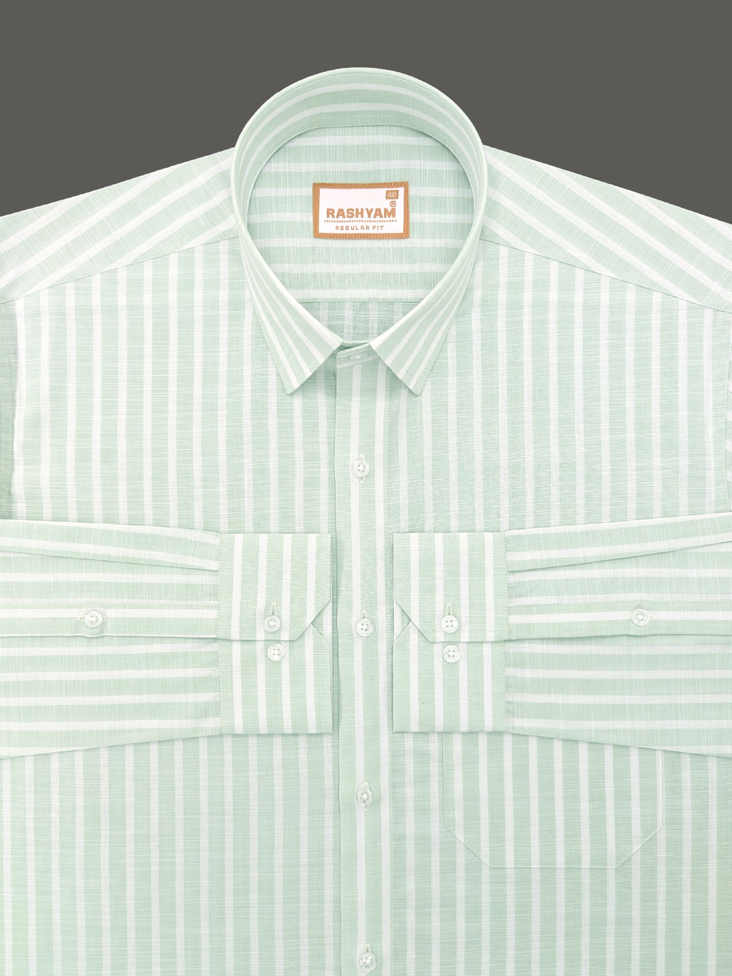 Positano Luxurious Linen Cotton Olivine Green With White Line Formal Shirt