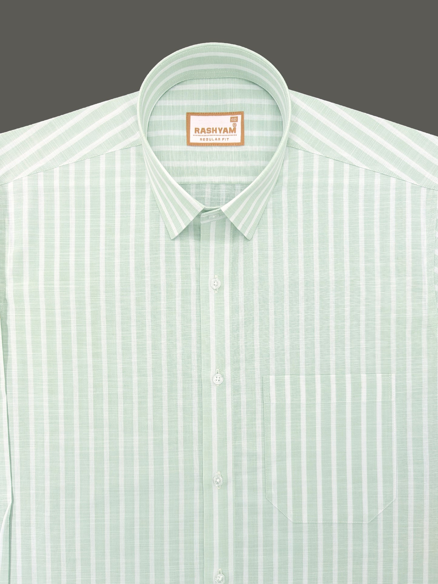 Positano Luxurious Linen Cotton Olivine Green With White Line Formal Shirt