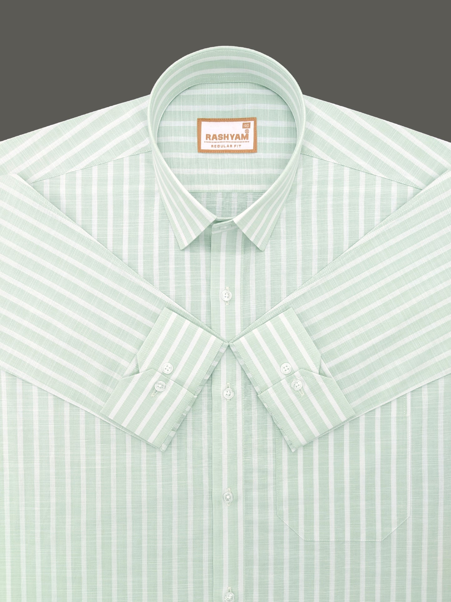 Positano Luxurious Linen Cotton Olivine Green With White Line Formal Shirt