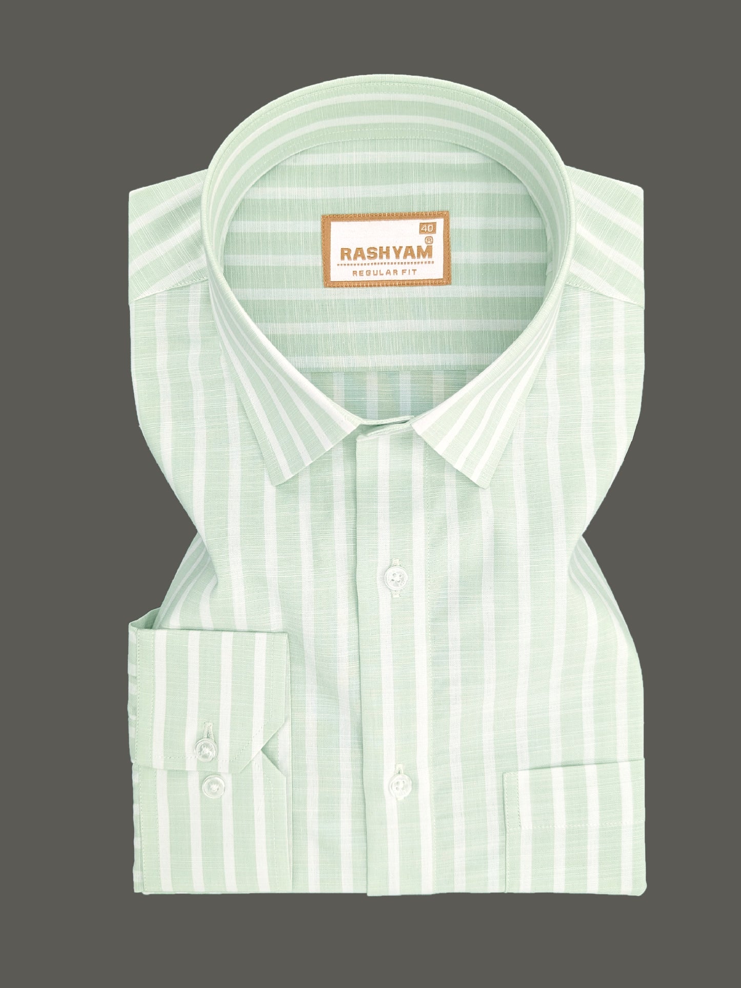 Positano Luxurious Linen Cotton Olivine Green With White Line Formal Shirt