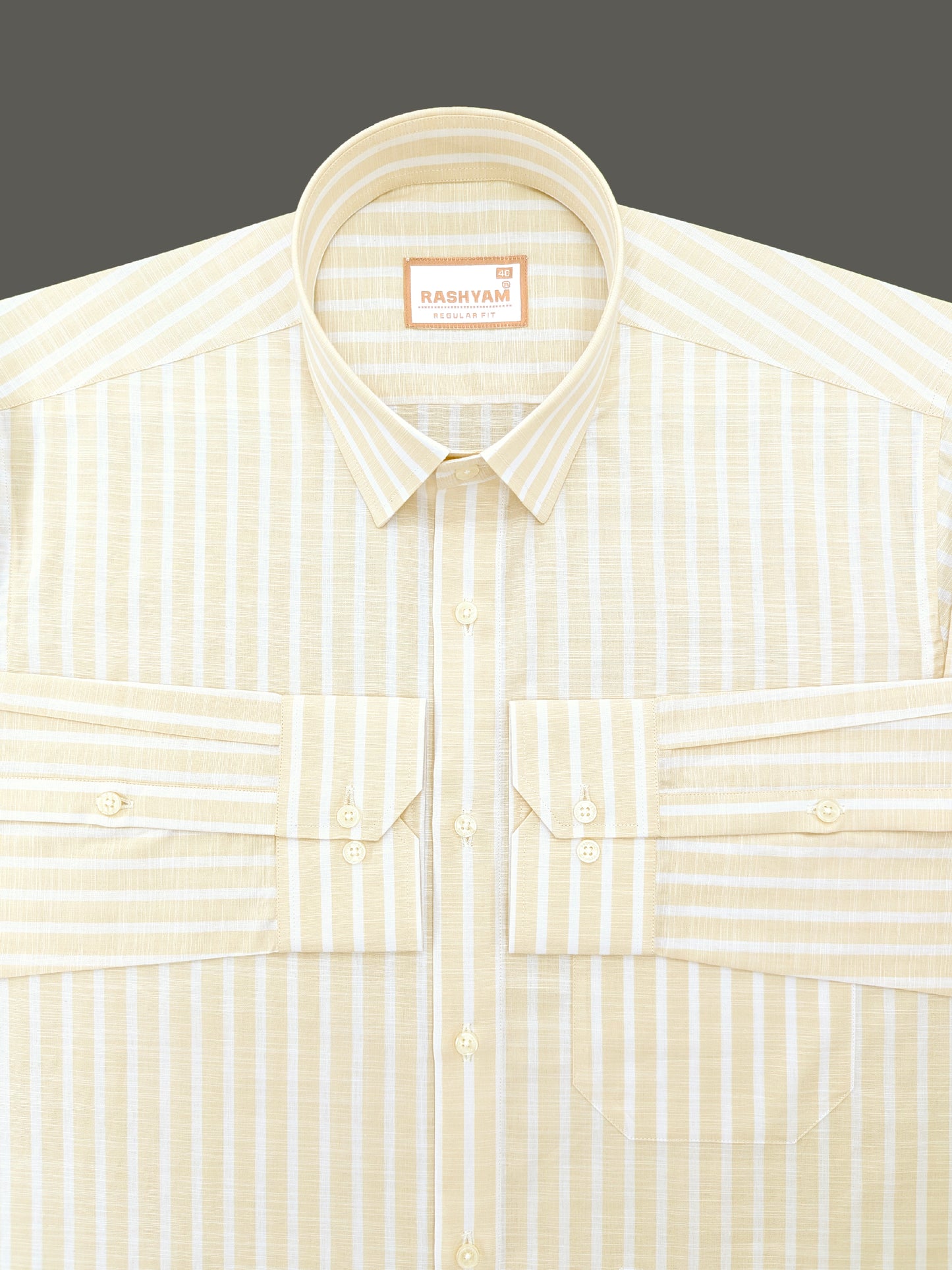 Positano Luxurious Linen Cotton Light Beige With White Line Formal Shirt