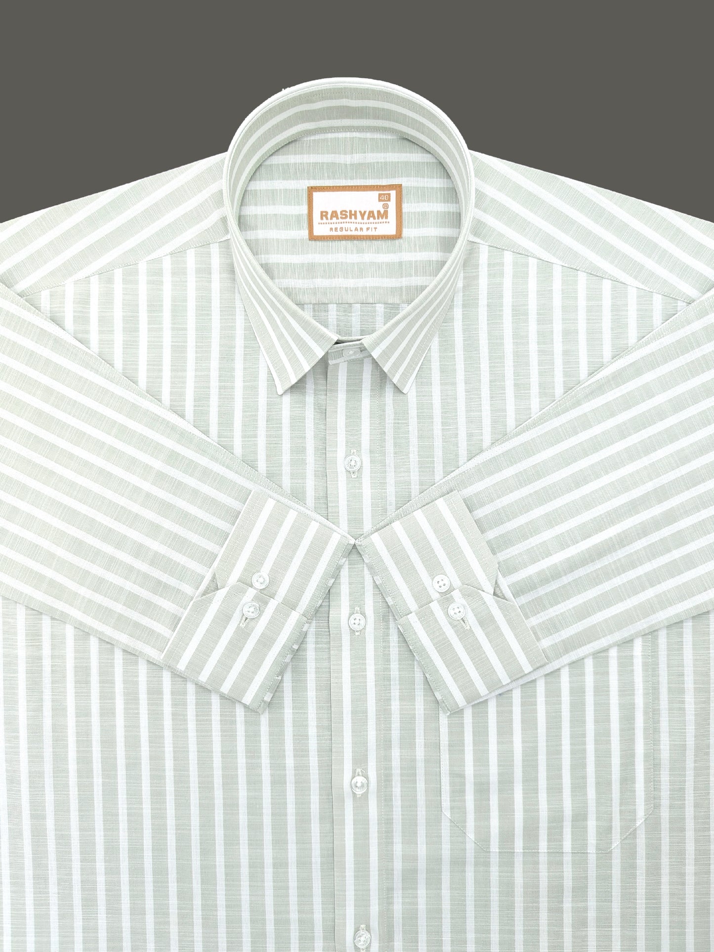 Positano Luxurious Linen Cotton Light Sage Green With White Line Formal Shirt