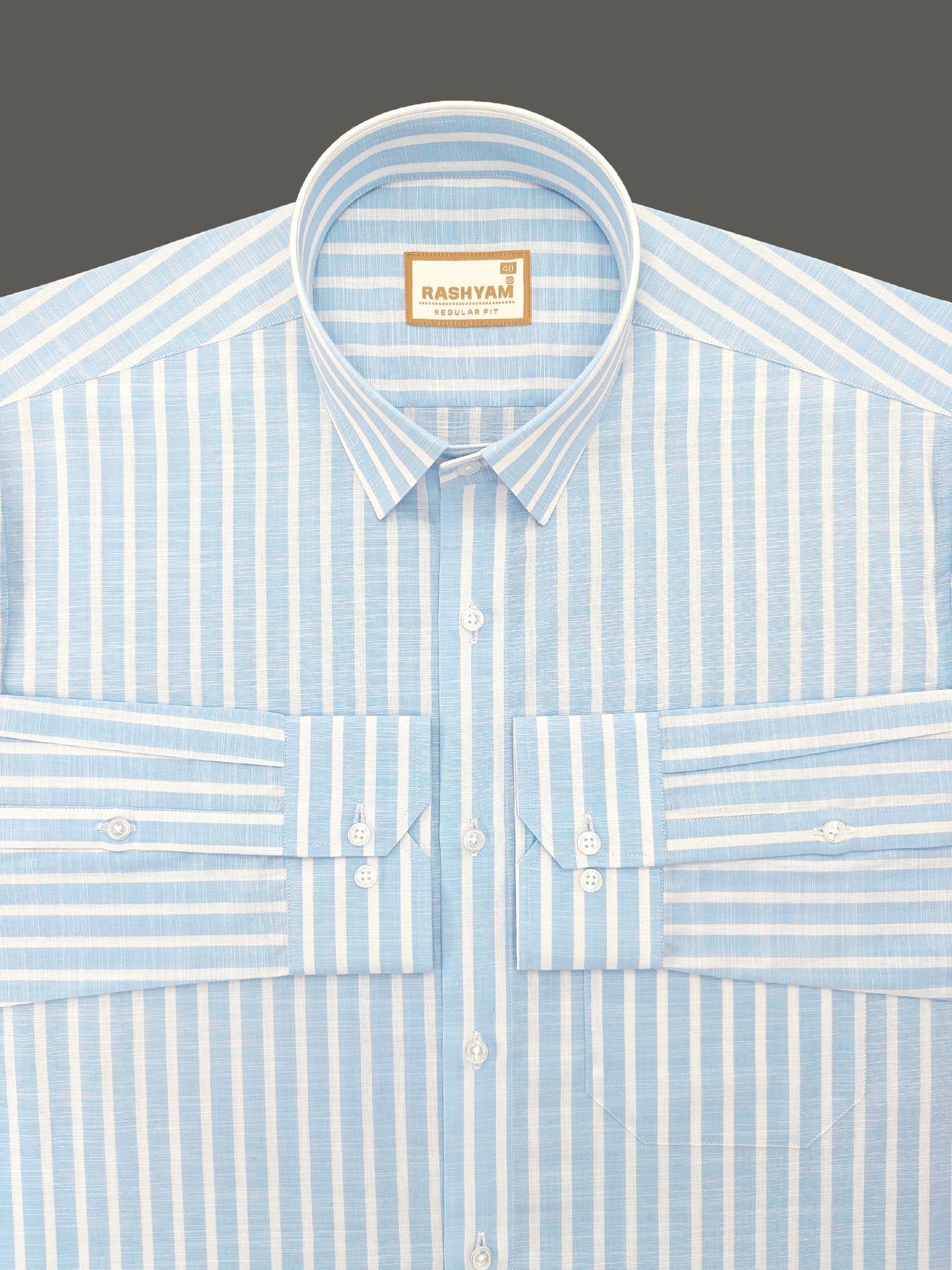 Positano Luxurious Linen Cotton Light Sky Blue with White Line Formal Shirt
