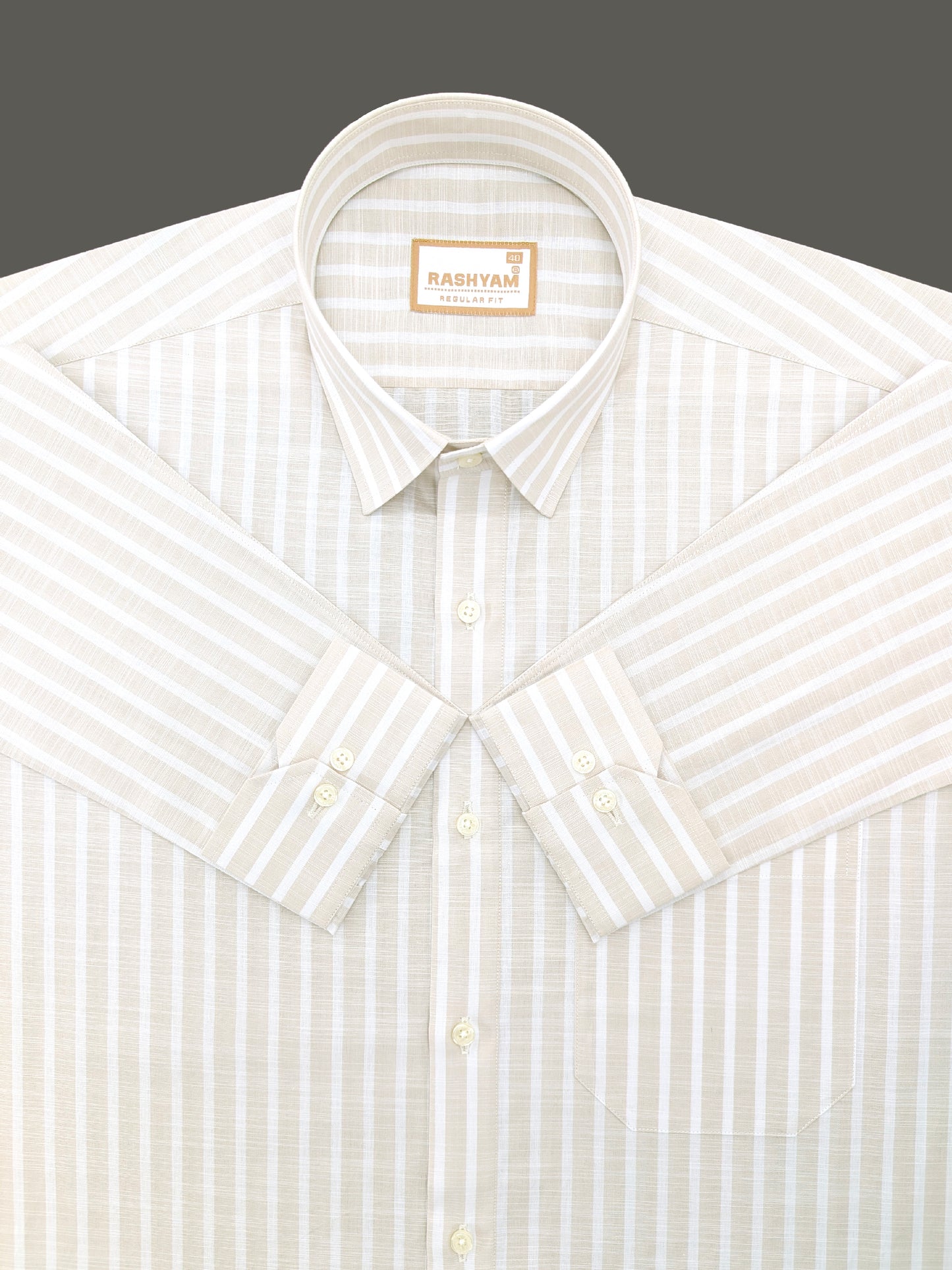 Positano Luxurious Linen Cotton Soft Almond Stripe Formal Shirt
