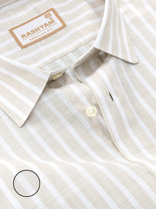 Positano Luxurious Linen Cotton Soft Almond Stripe Formal Shirt