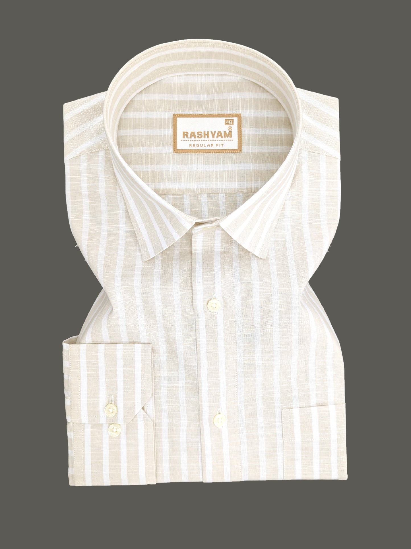 Positano Luxurious Linen Cotton Soft Almond Stripe Formal Shirt