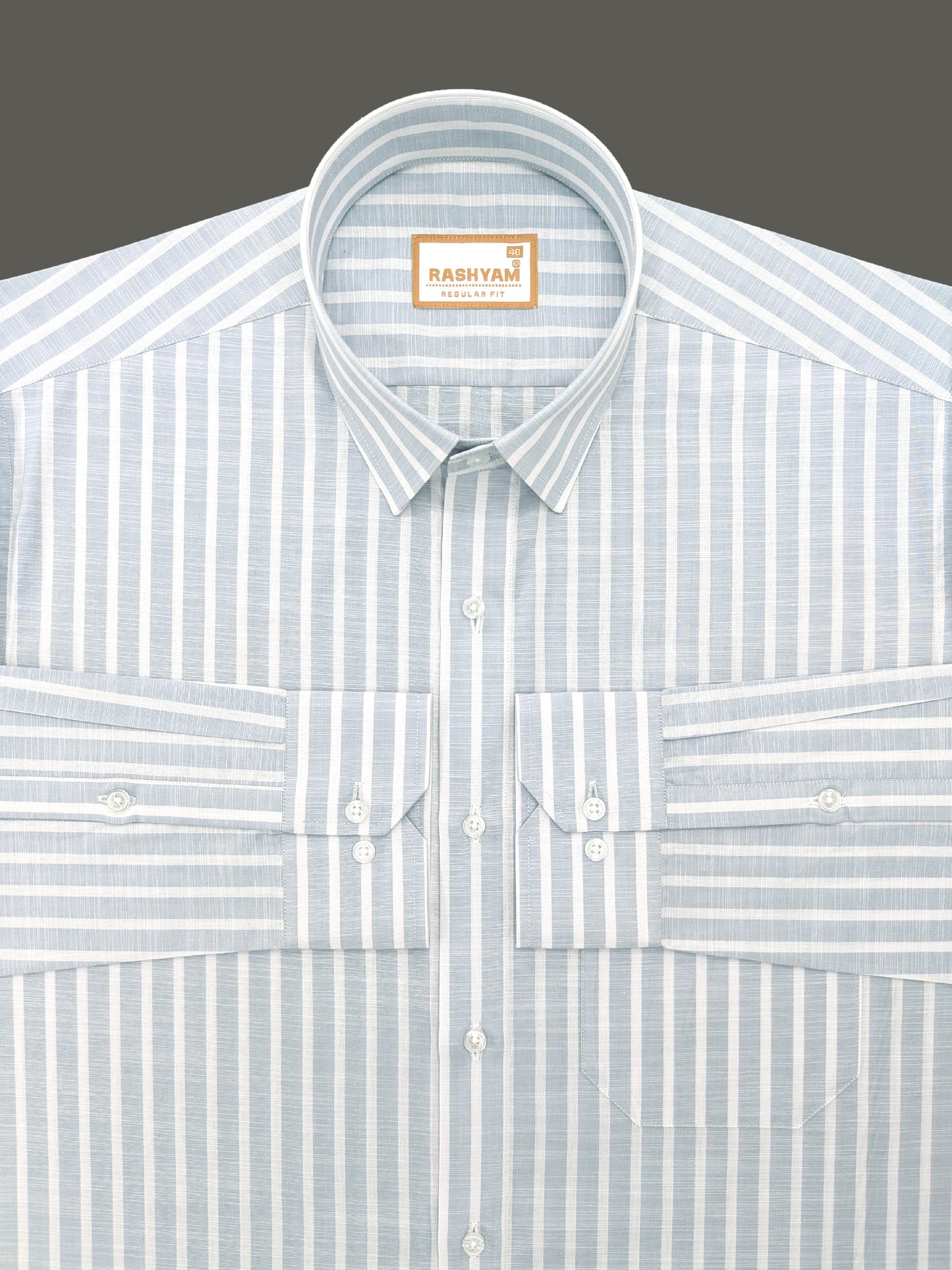 Positano Luxurious Linen Cotton Soft Powder Blue with White Line Formal Shirt