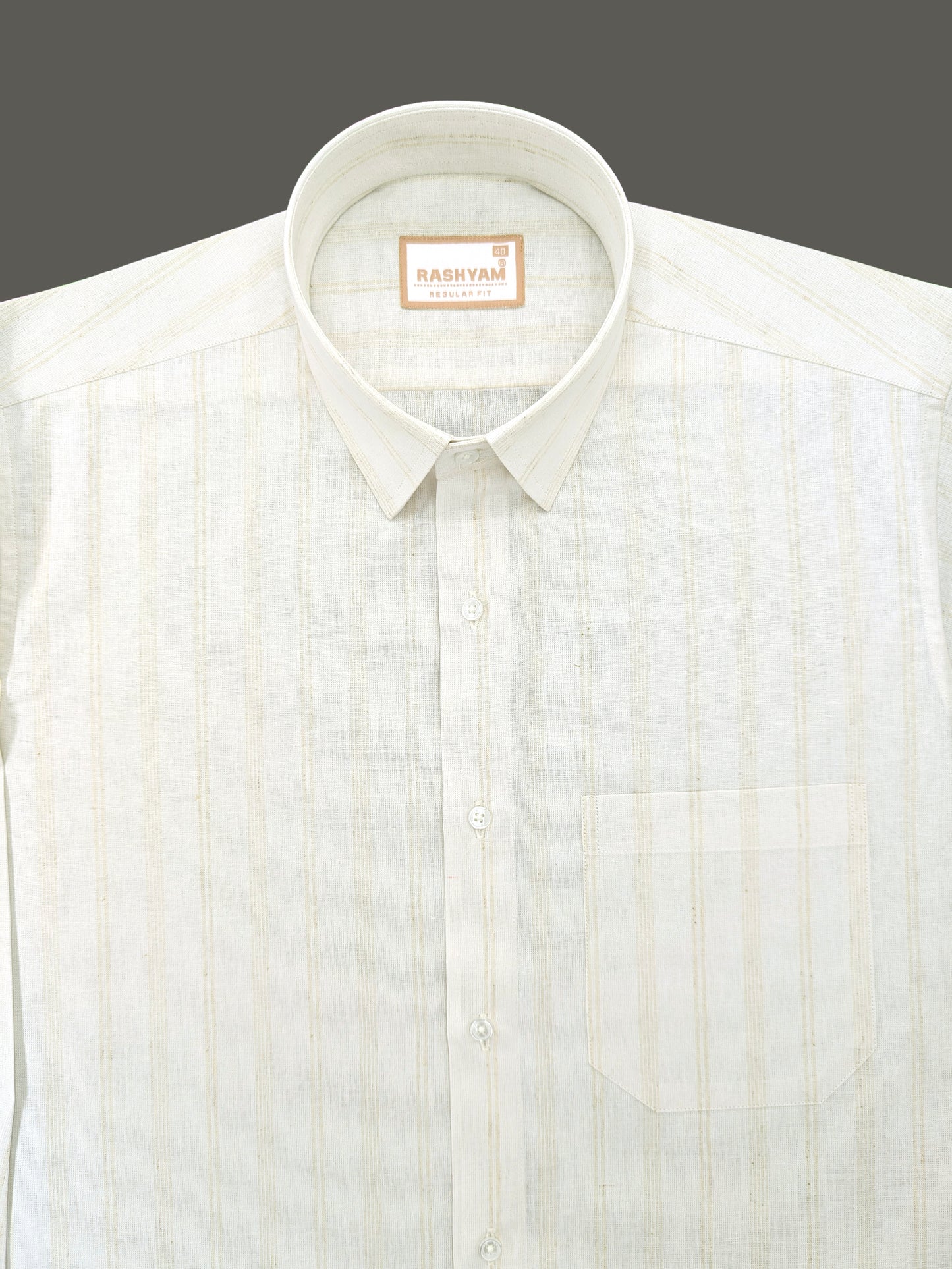 Browny Line On Cream Luxurious Linen Shirt for Men