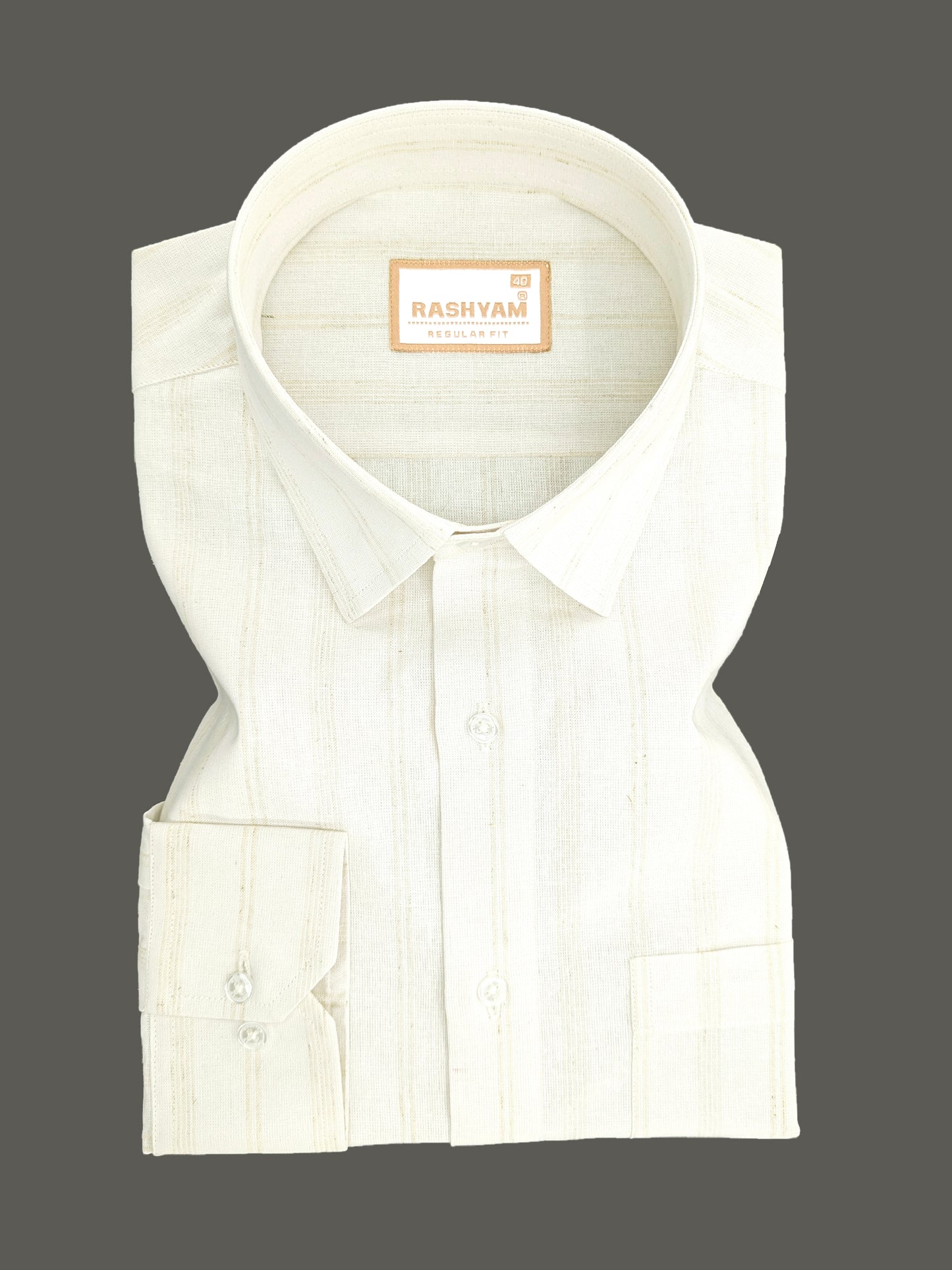 Browny Line On Cream Luxurious Linen Shirt for Men