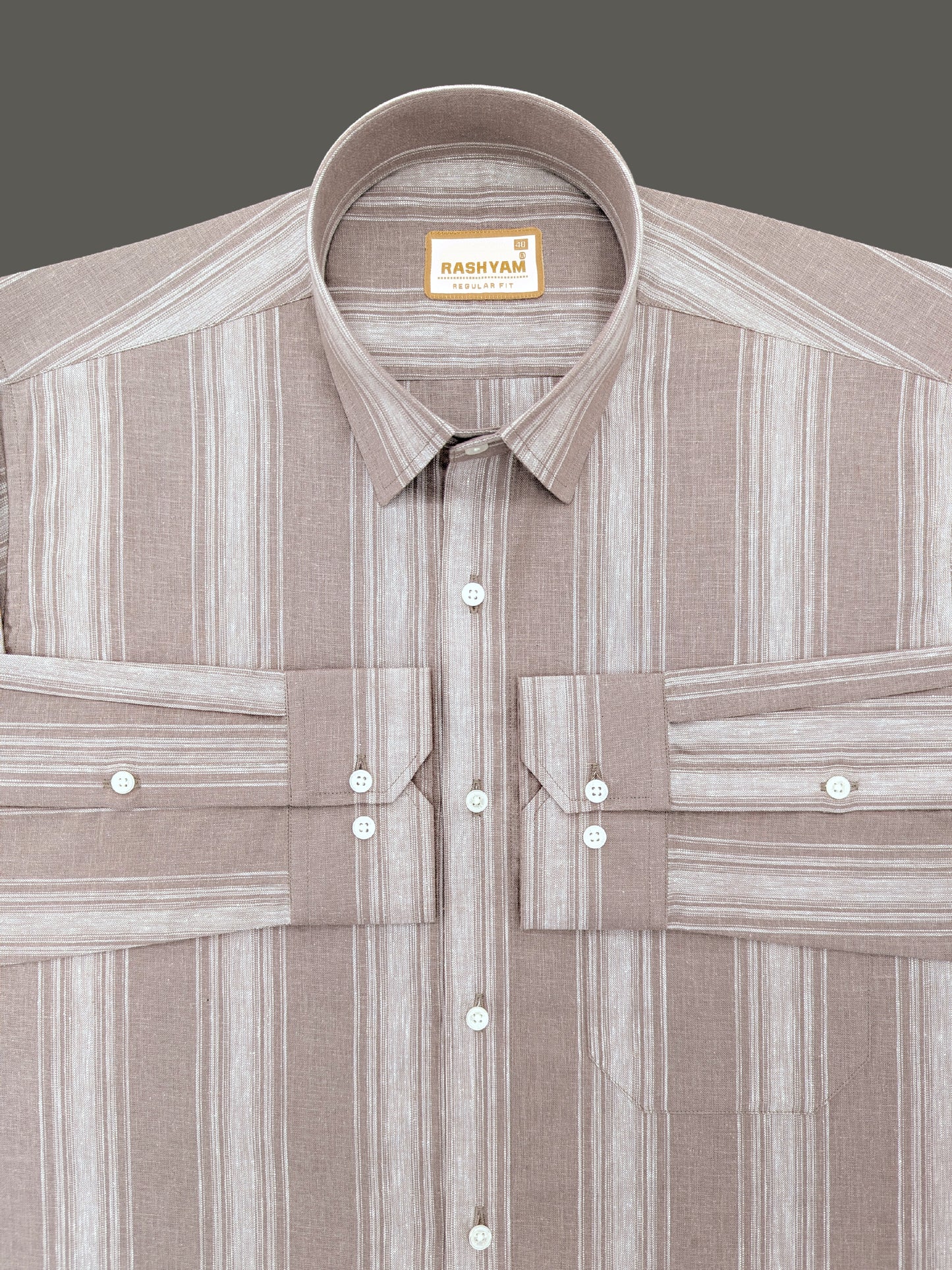 Amalfi Premium Linen Cotton White Stripe On Latte Brown Formal Shirt