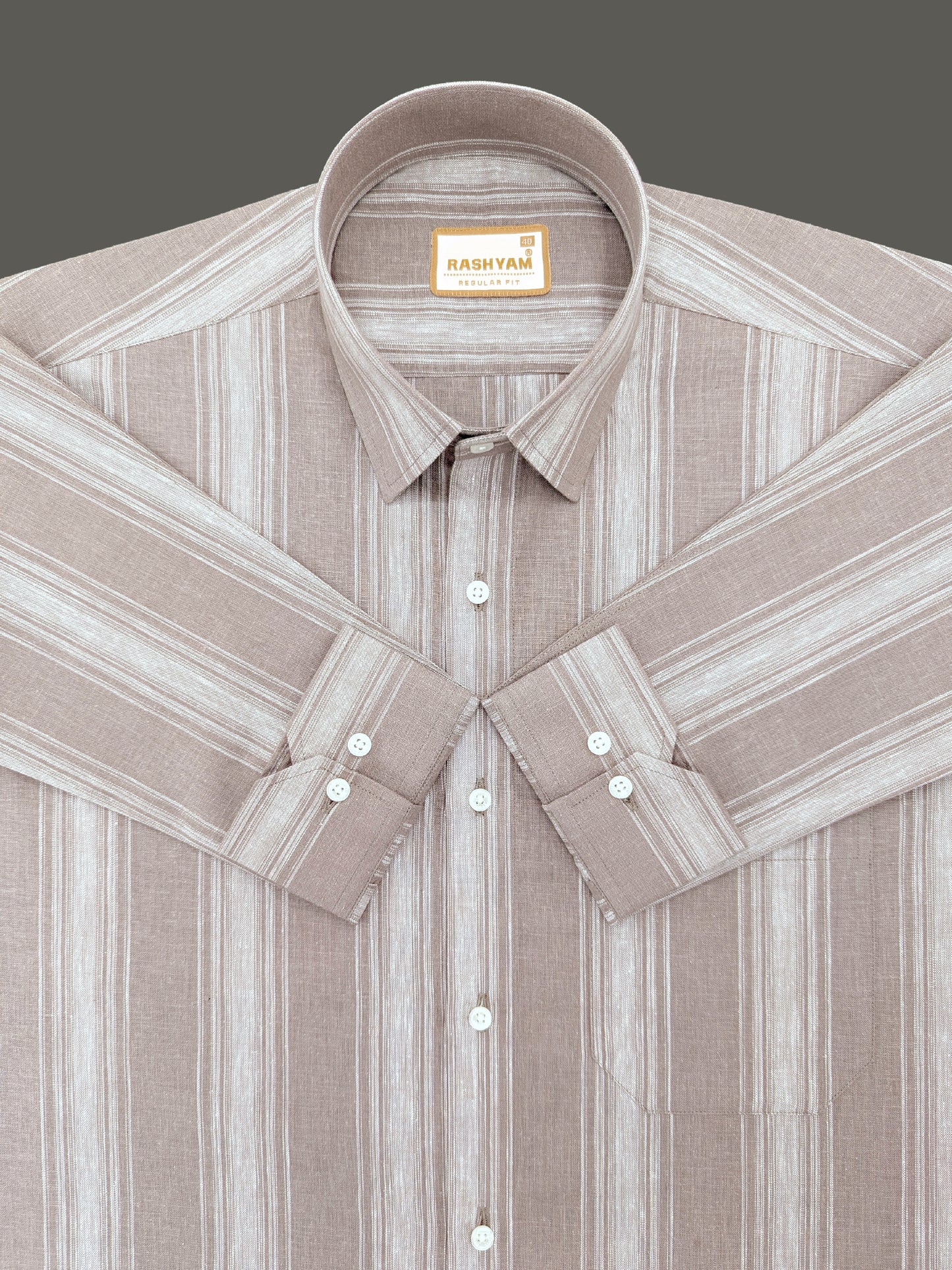 Amalfi Premium Linen Cotton White Stripe On Latte Brown Formal Shirt