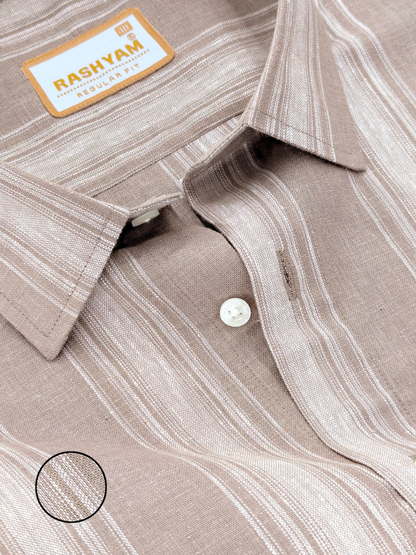 Amalfi Premium Linen Cotton White Stripe On Latte Brown Formal Shirt