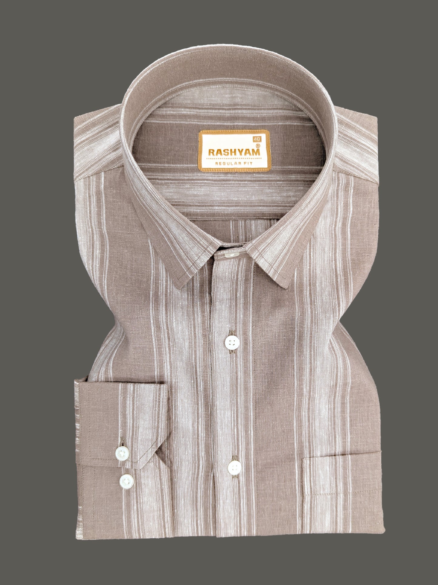 Amalfi Premium Linen Cotton White Stripe On Latte Brown Formal Shirt