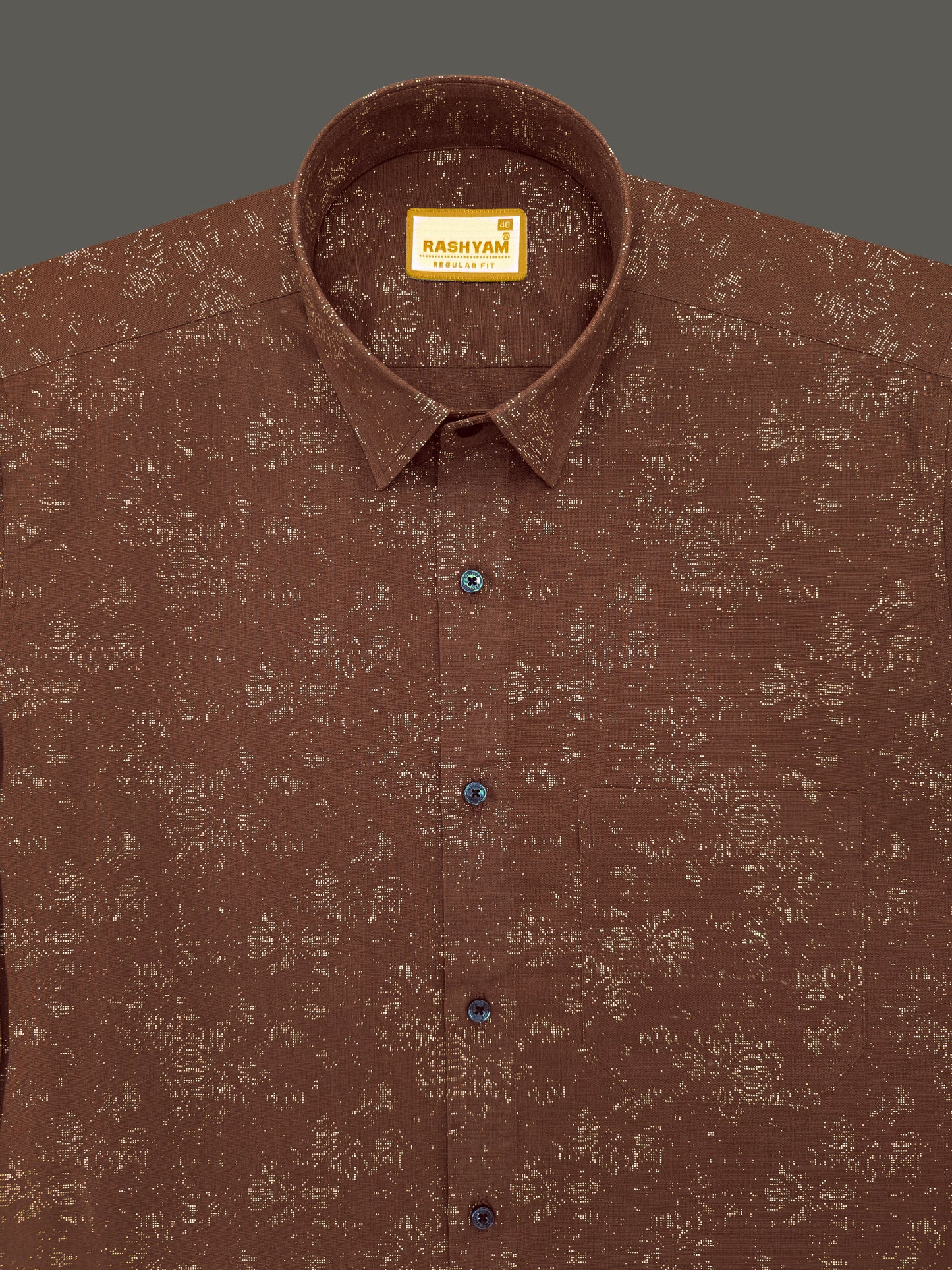 Premium Linen Cotton Micro Dot Abstract Print on Chocolate Brown Shirt For Men