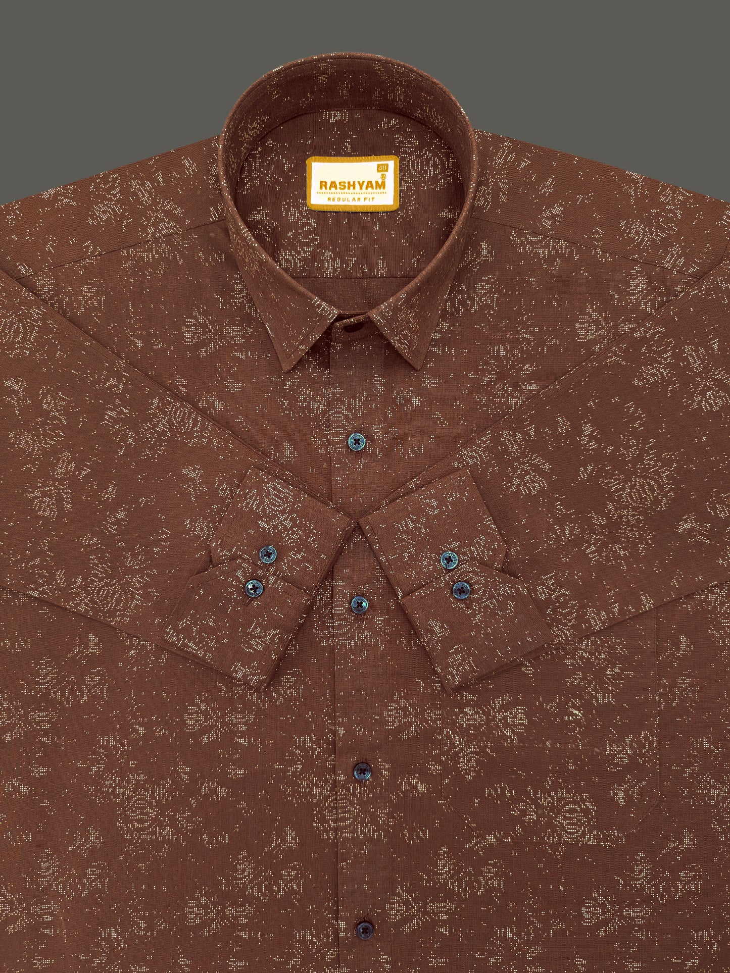 Premium Linen Cotton Micro Dot Abstract Print on Chocolate Brown Shirt For Men