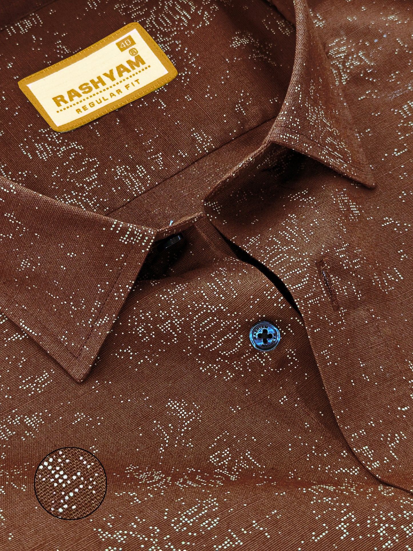 Premium Linen Cotton Micro Dot Abstract Print on Chocolate Brown Shirt For Men