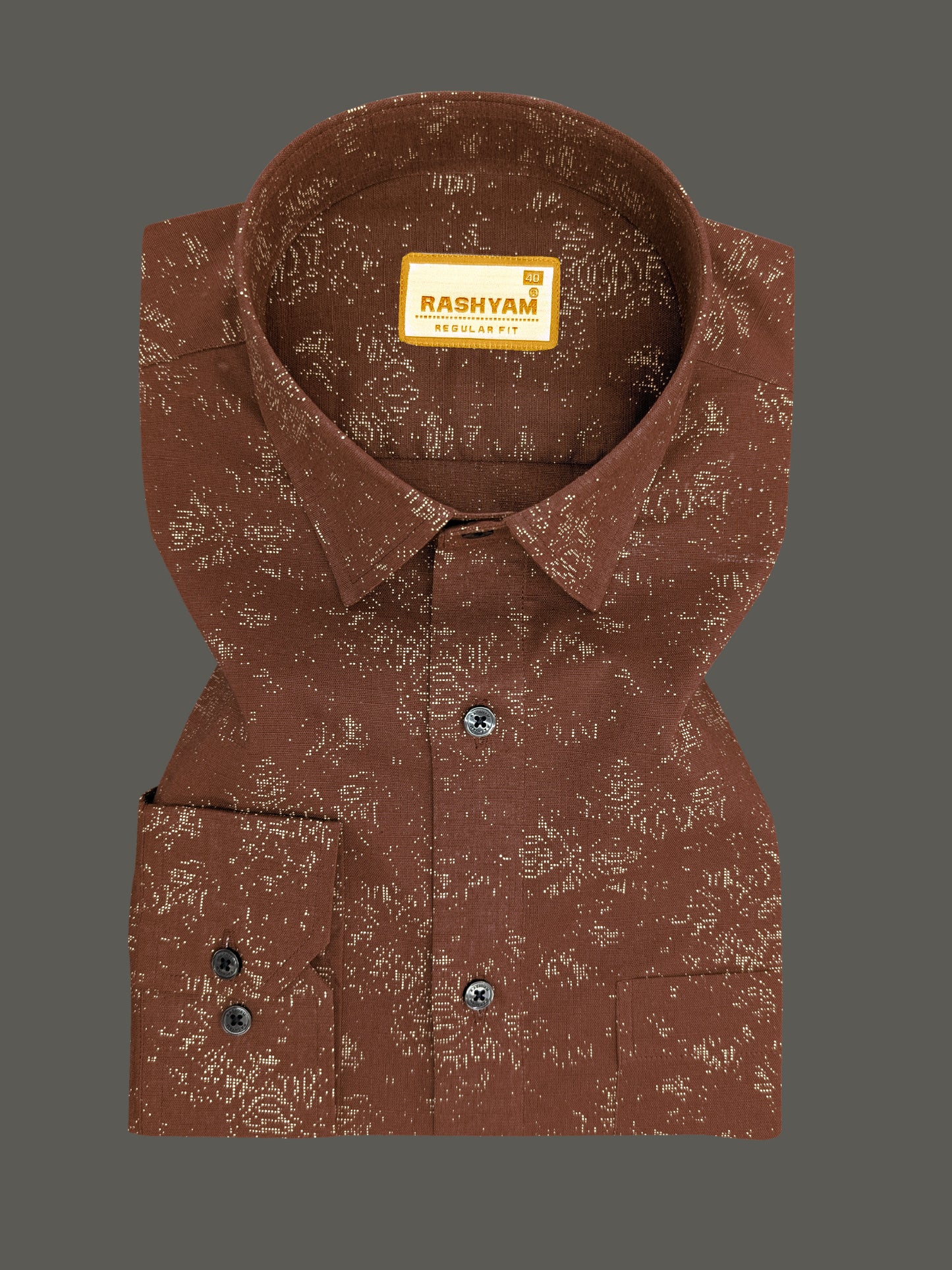 Premium Linen Cotton Micro Dot Abstract Print on Chocolate Brown Shirt For Men