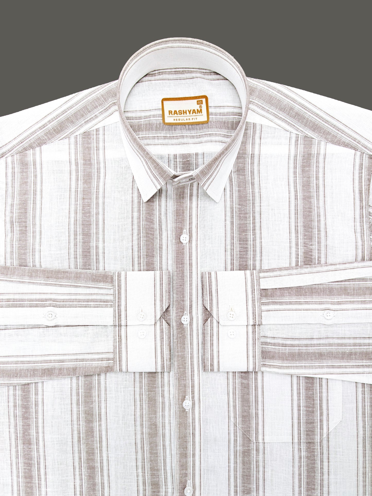 Amalfi Premium Linen Cotton Dark brown Stripe On White Formal Shirt