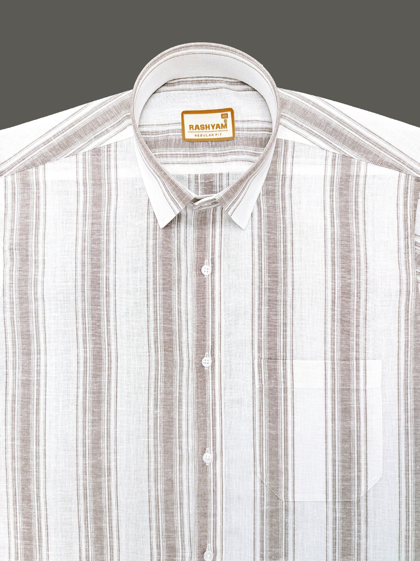 Amalfi Premium Linen Cotton Dark brown Stripe On White Formal Shirt
