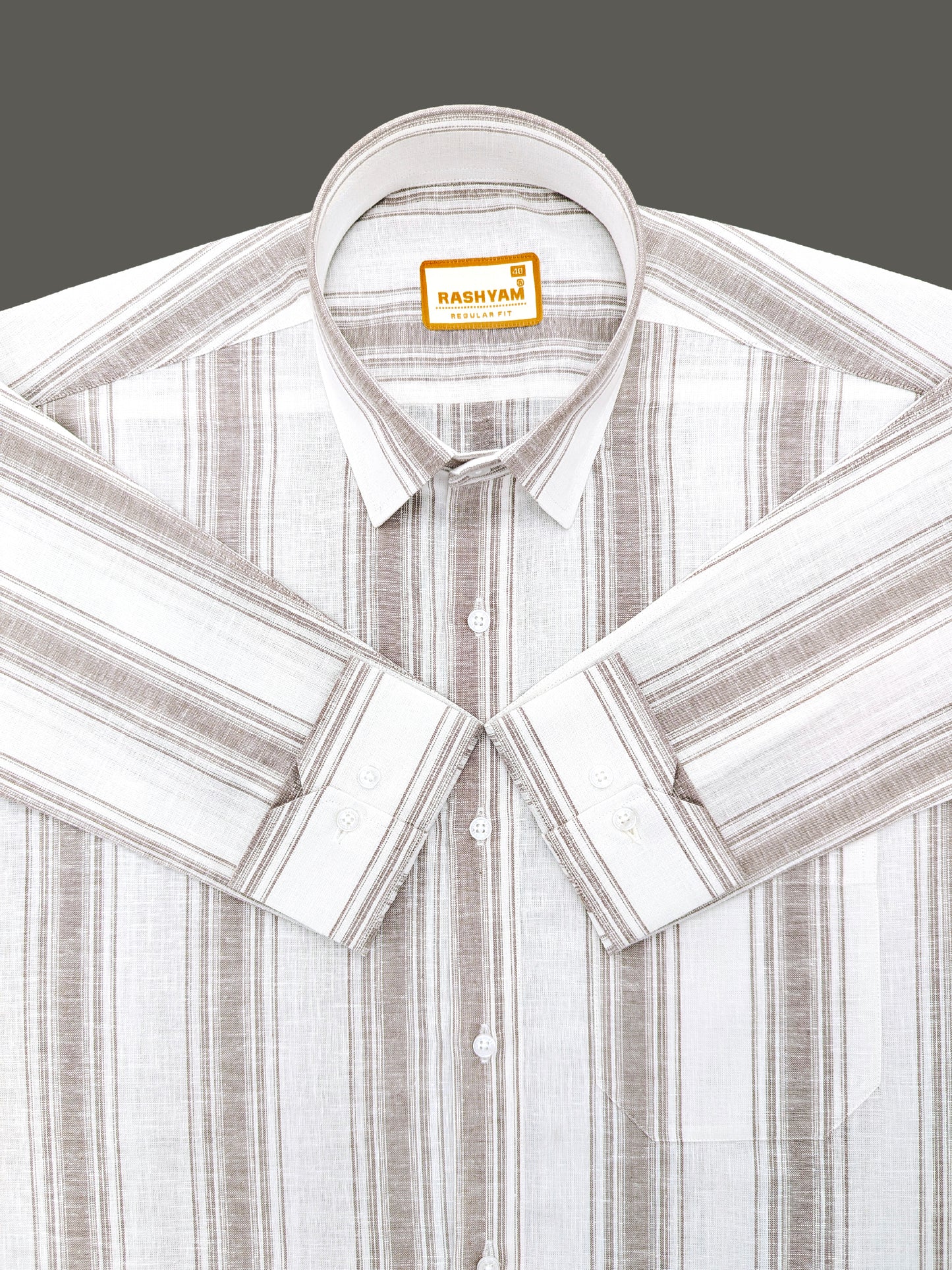 Amalfi Premium Linen Cotton Dark brown Stripe On White Formal Shirt