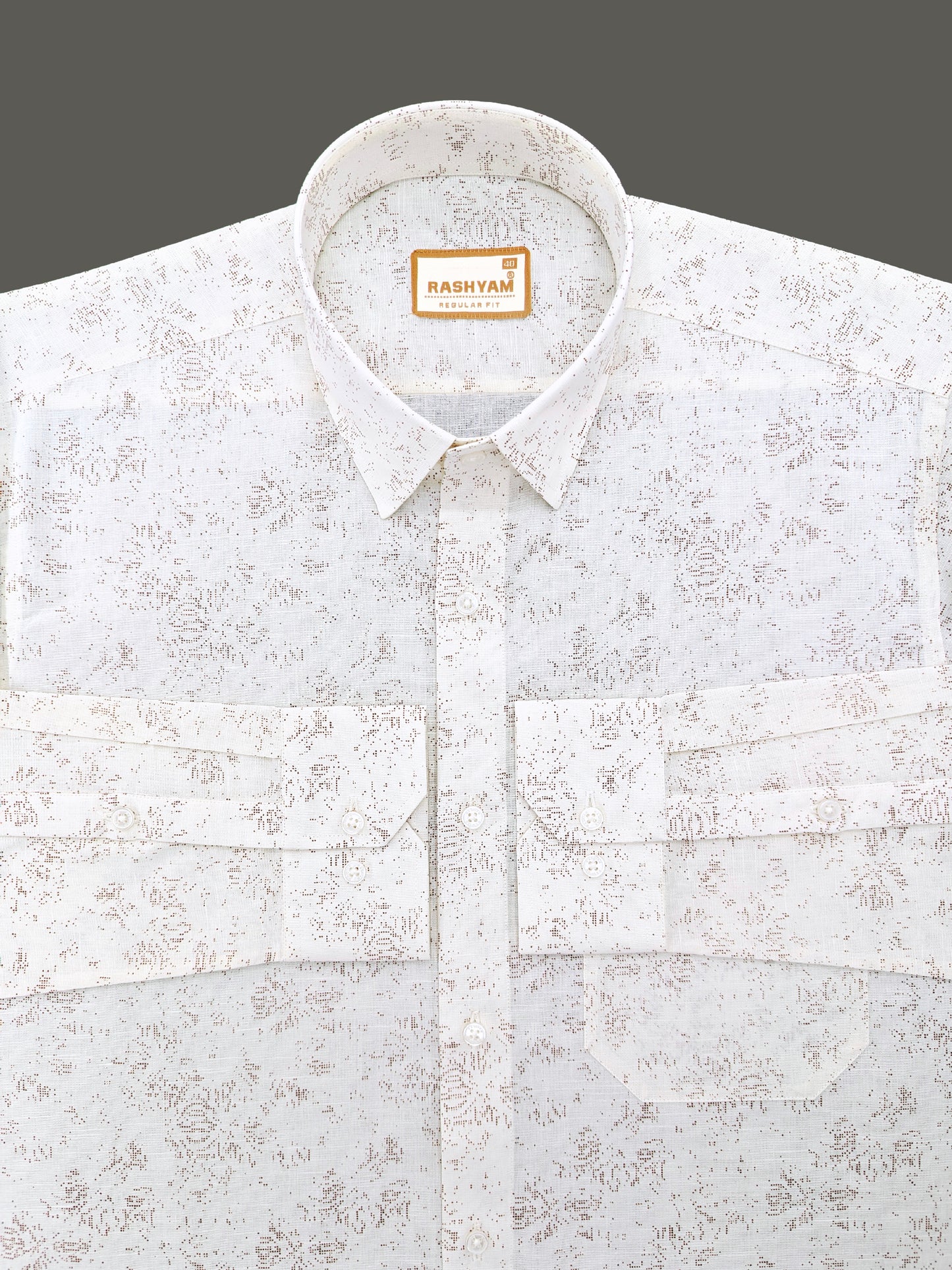 Premium Linen Cotton Micro Dot Abstract Print on Milky Cream Shirt For Men