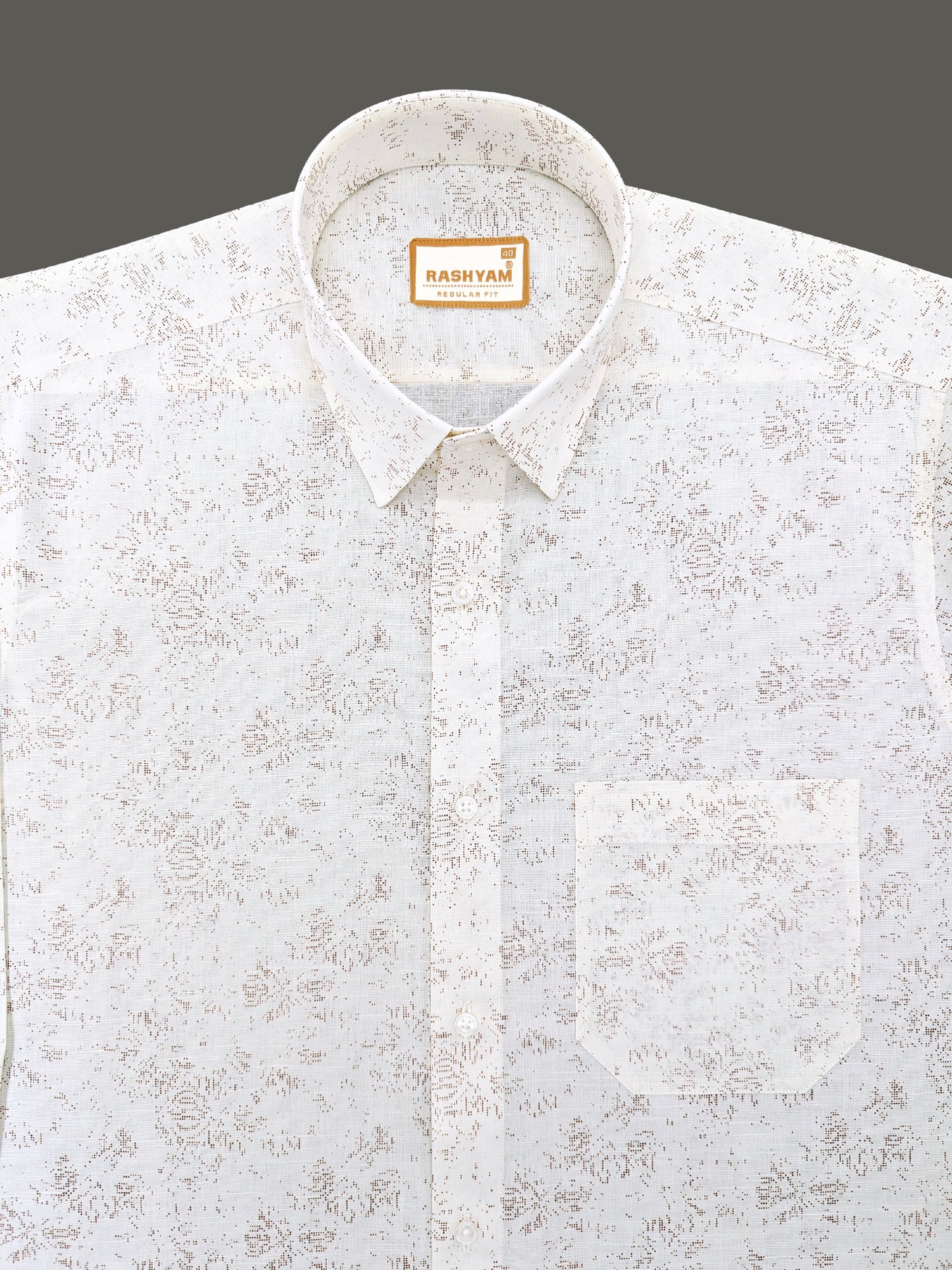 Premium Linen Cotton Micro Dot Abstract Print on Milky Cream Shirt For Men
