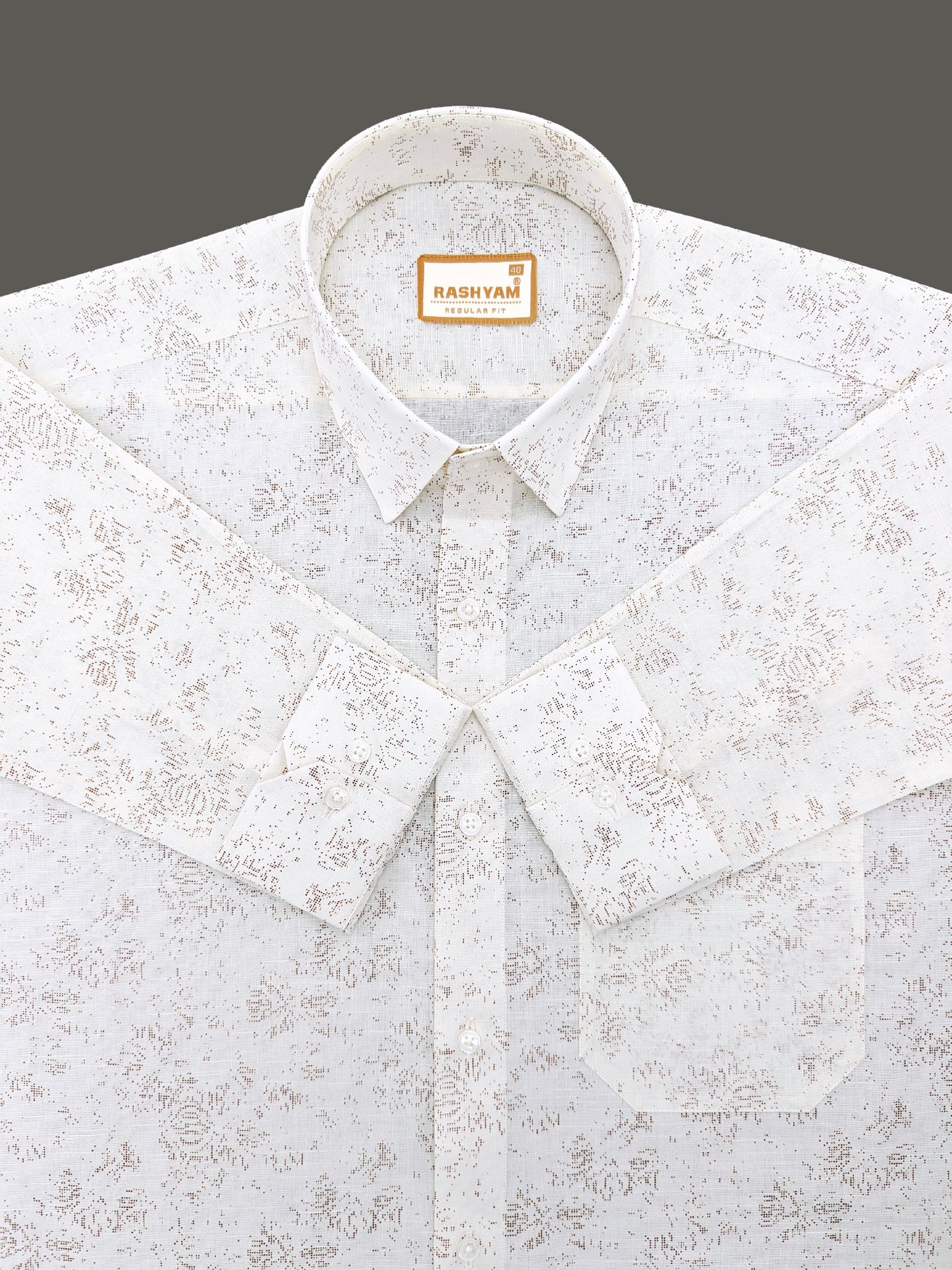 Premium Linen Cotton Micro Dot Abstract Print on Milky Cream Shirt For Men