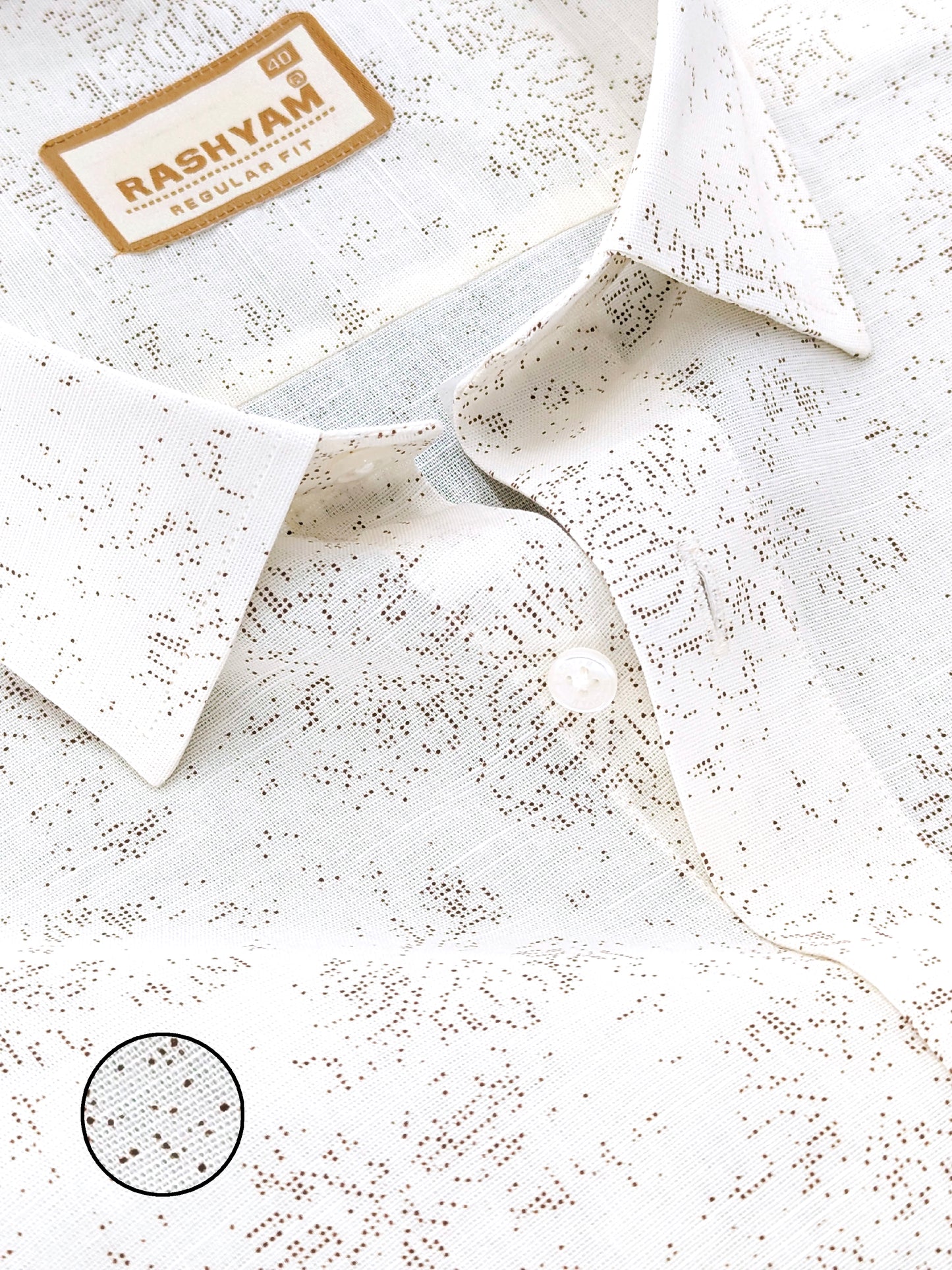 Premium Linen Cotton Micro Dot Abstract Print on Milky Cream Shirt For Men
