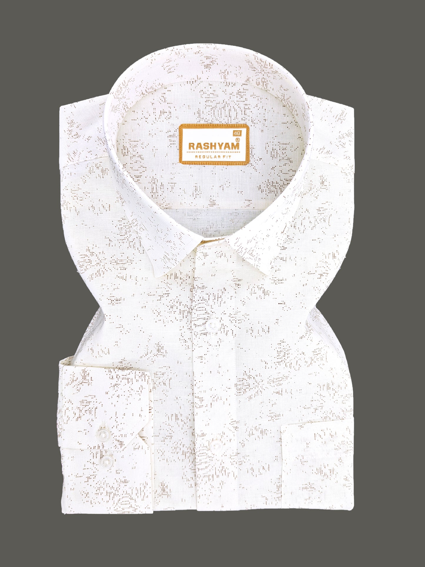 Premium Linen Cotton Micro Dot Abstract Print on Milky Cream Shirt For Men
