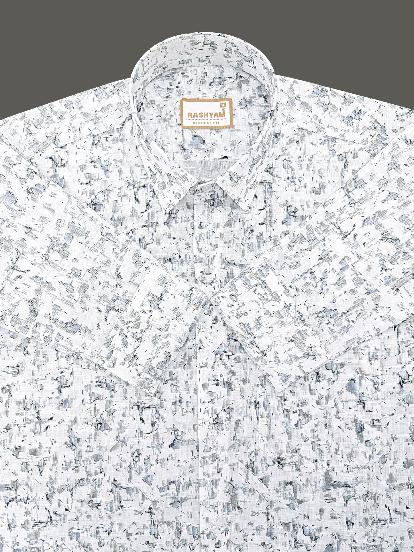 Premium Linen Cotton Abstract Mist Print On White Shirt For men