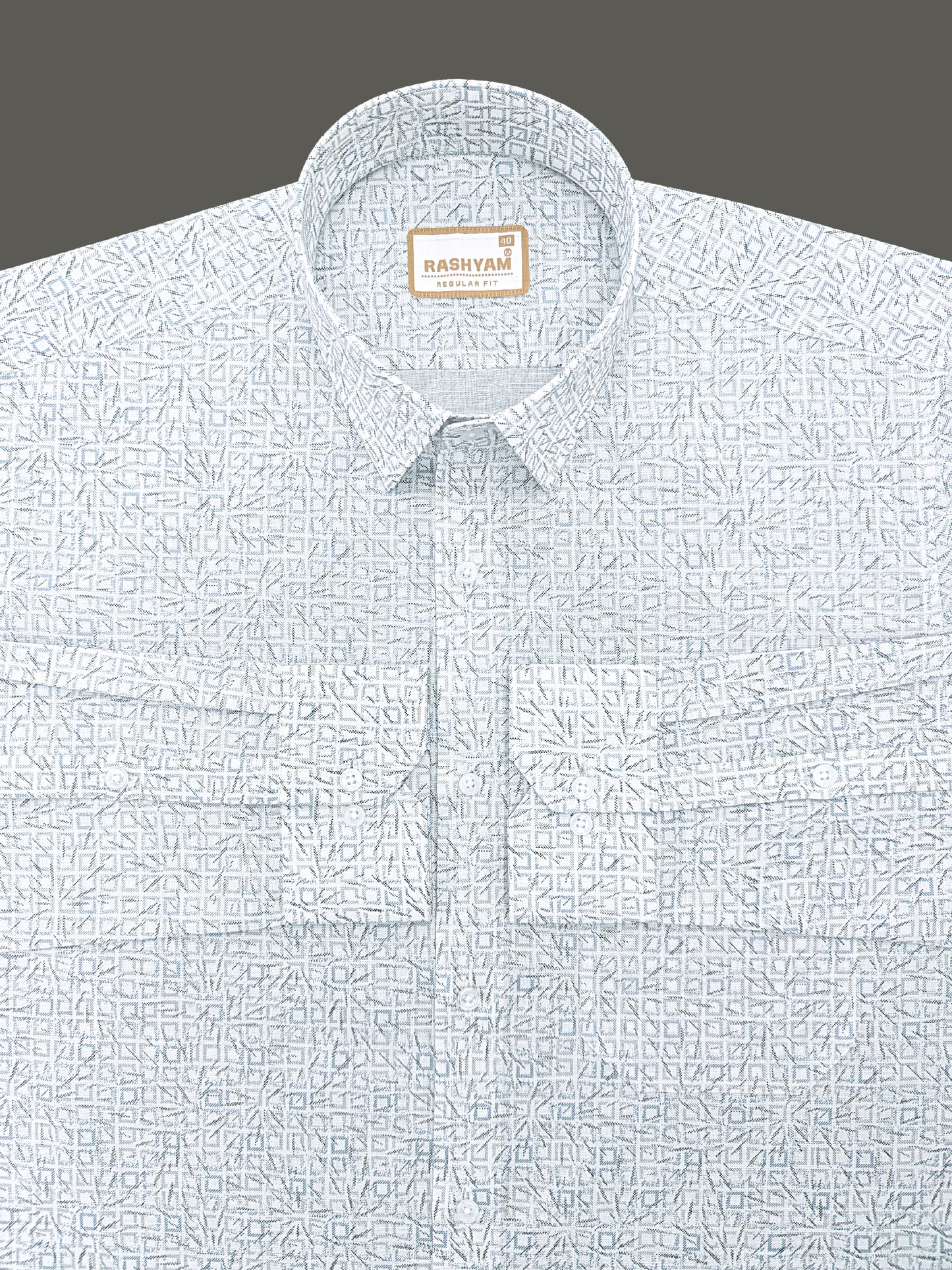 Premium Linen Cotton Arctic Geometry Print On White Shirt for men