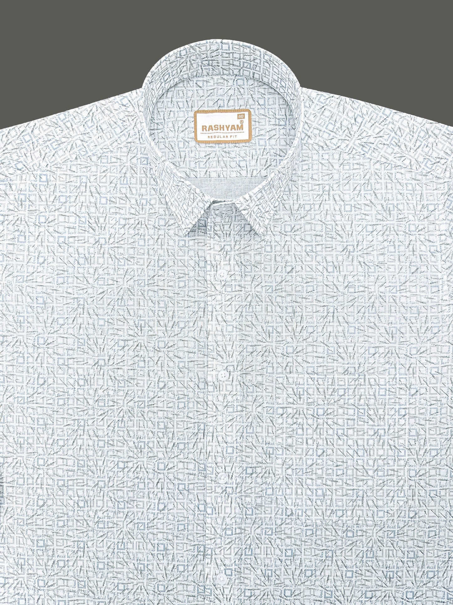 Premium Linen Cotton Arctic Geometry Print On White Shirt for men
