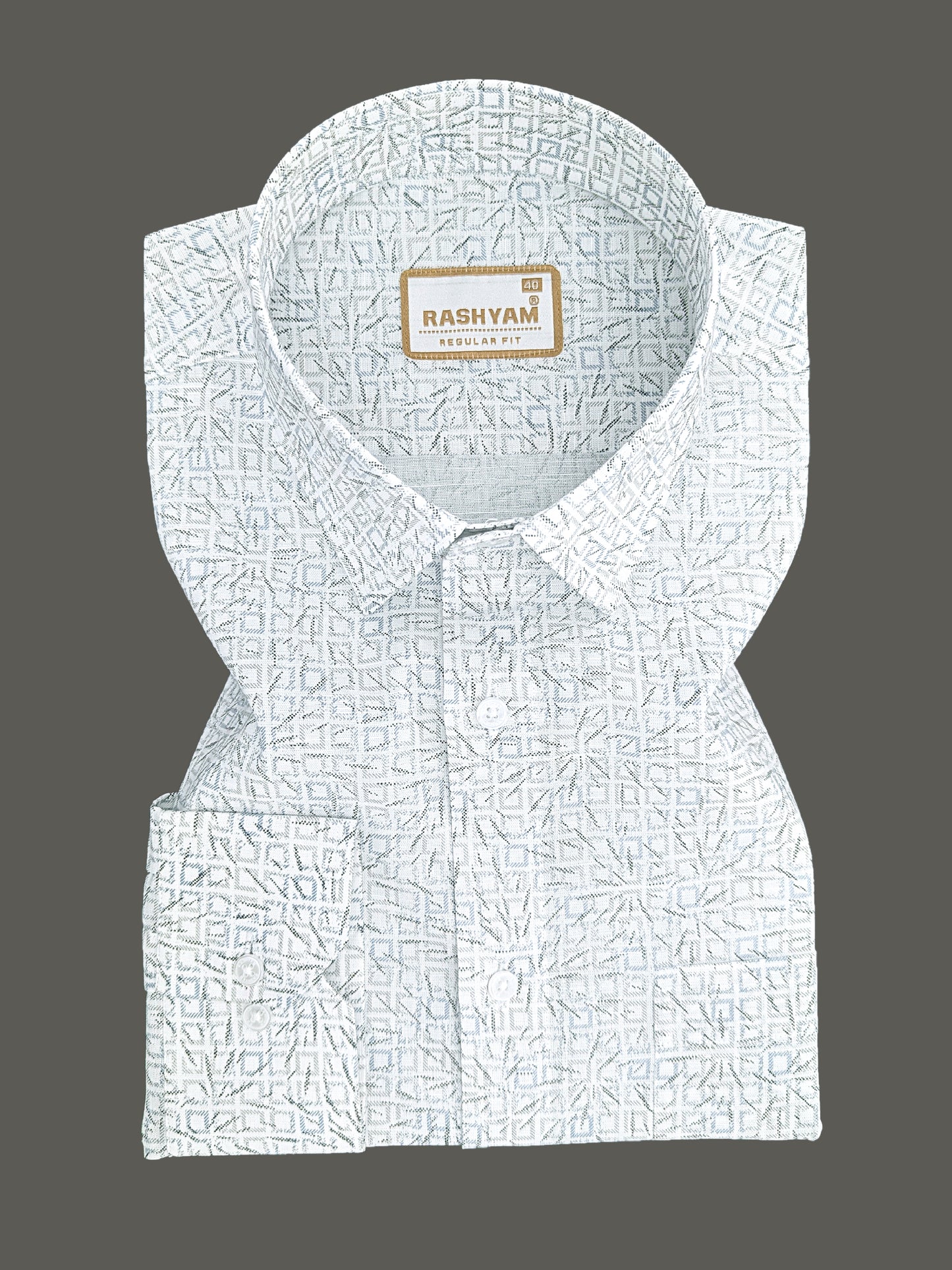 Premium Linen Cotton Arctic Geometry Print On White Shirt for men