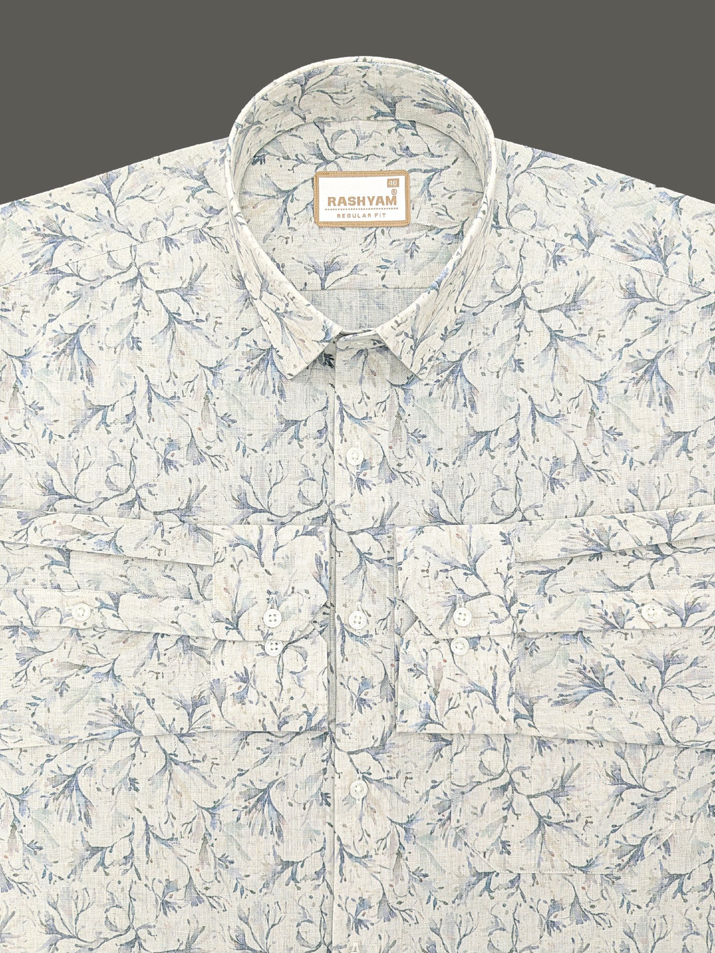 Premium Linen Cotton Floral Veil Print On Cream Shirt For Men