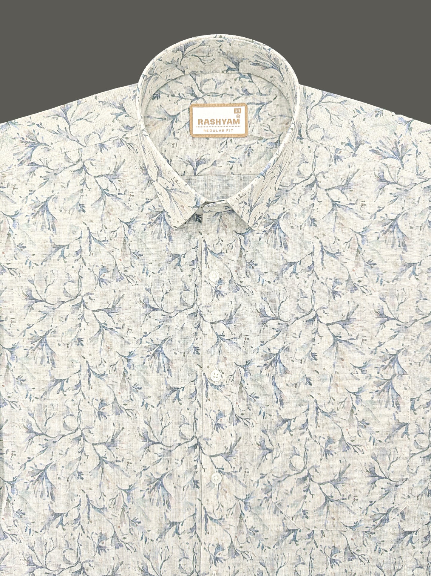 Premium Linen Cotton Floral Veil Print On Cream Shirt For Men