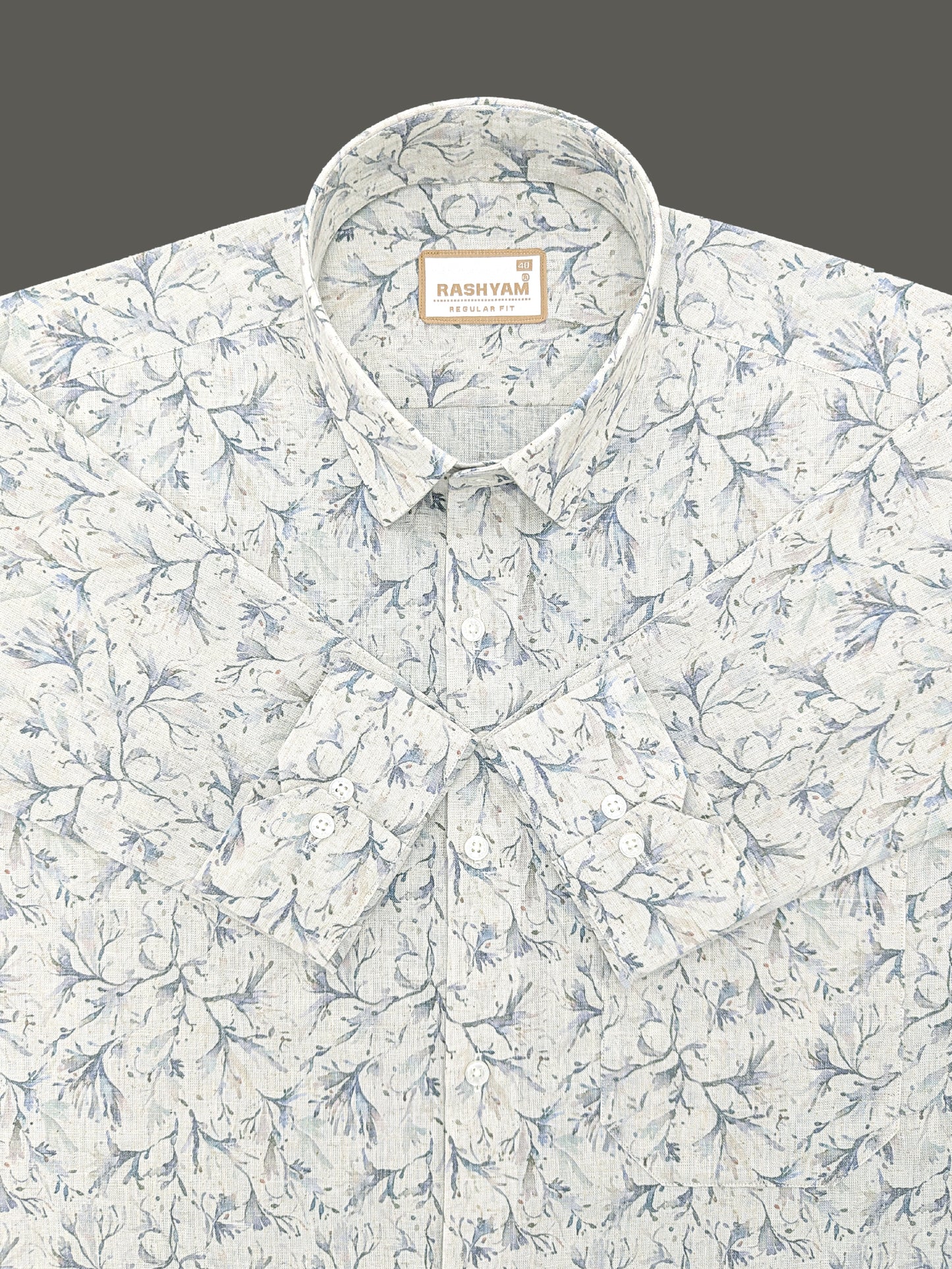 Premium Linen Cotton Floral Veil Print On Cream Shirt For Men