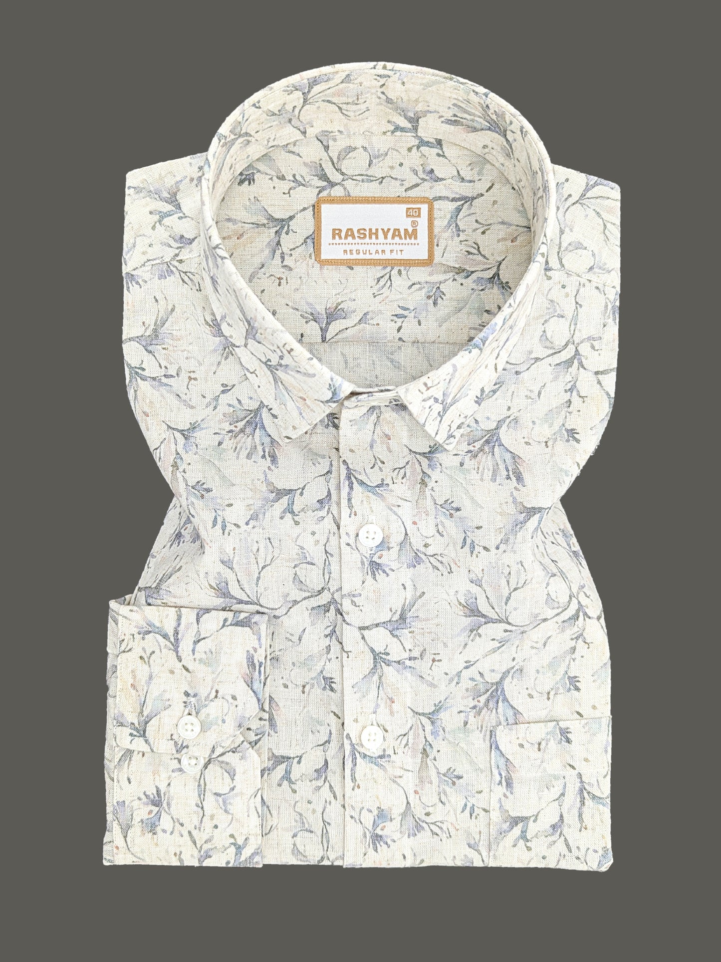 Premium Linen Cotton Floral Veil Print On Cream Shirt For Men