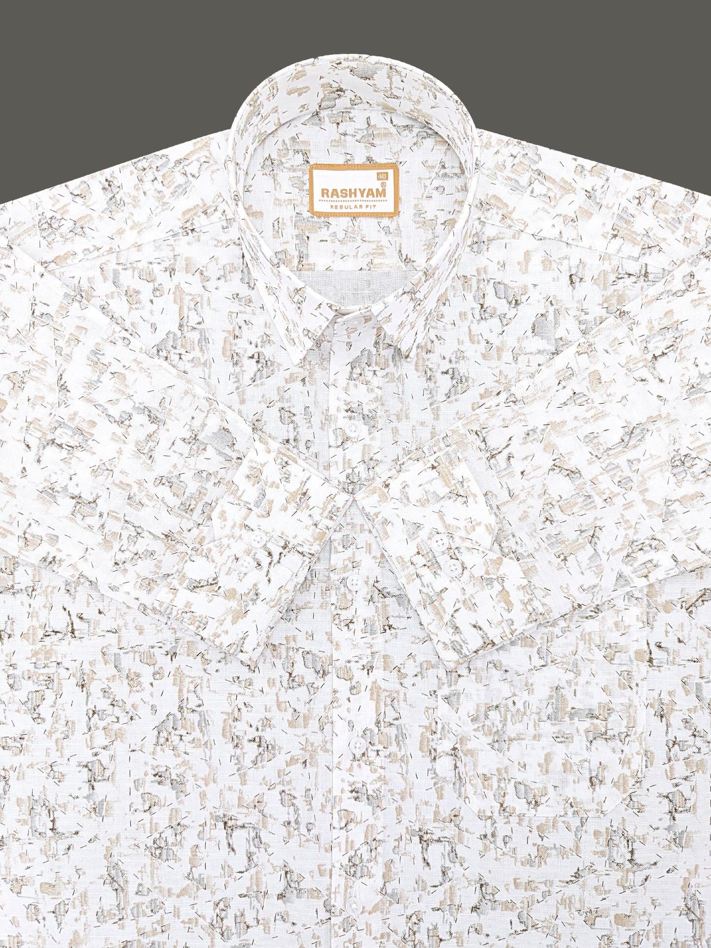 Premium Linen Cotton Latte Mist Print On White Shirt For Men