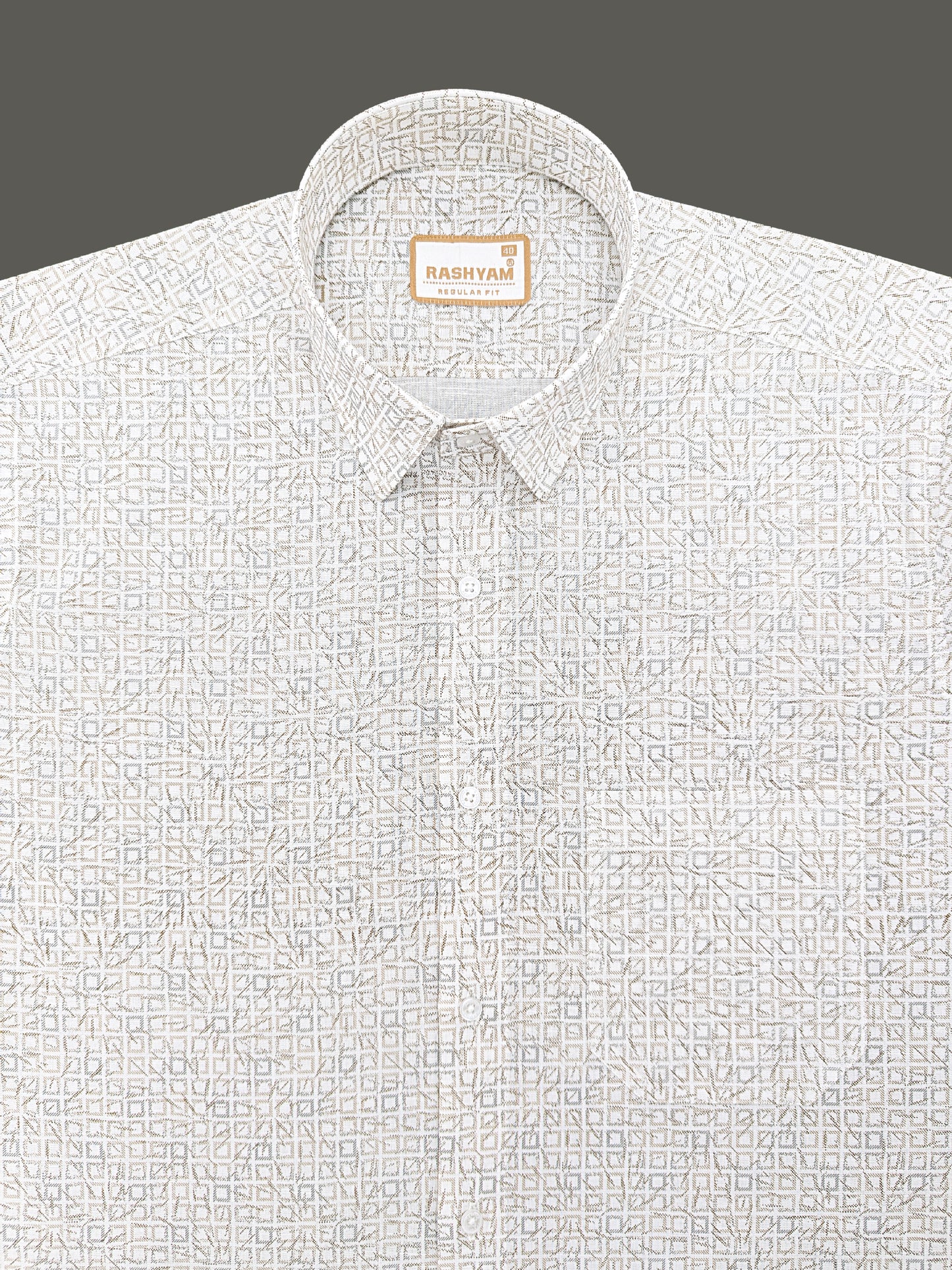 Premium Linen Cotton Abstract Tribal Geo Pattern On White Shirt for men