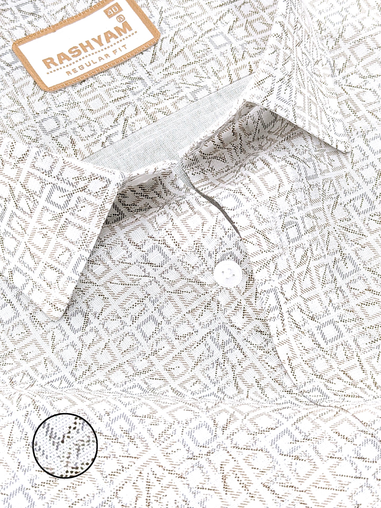 Premium Linen Cotton Abstract Tribal Geo Pattern On White Shirt for men