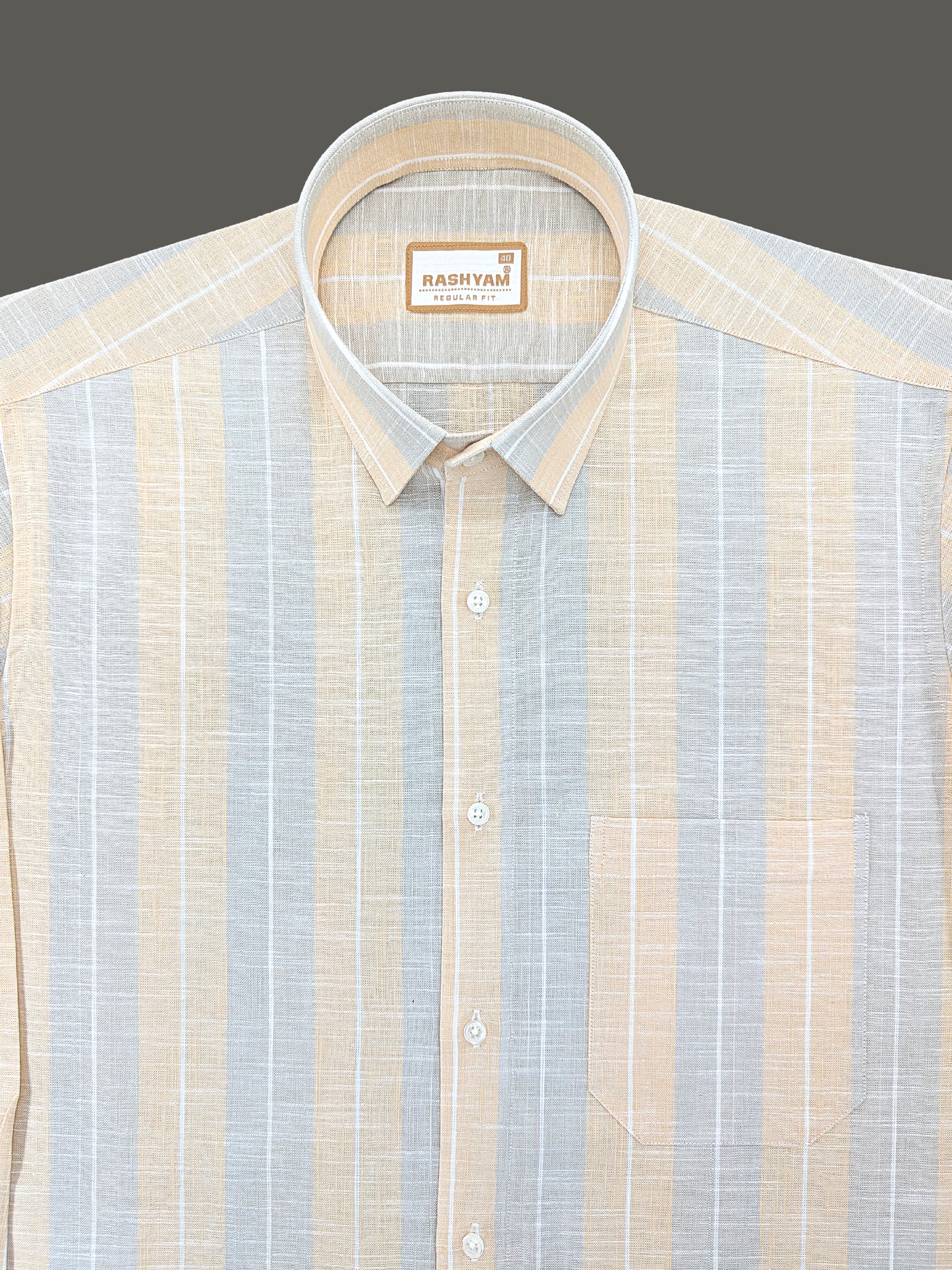 Premium Linen Cotton Mustard With Grey Formal Shirt For Men