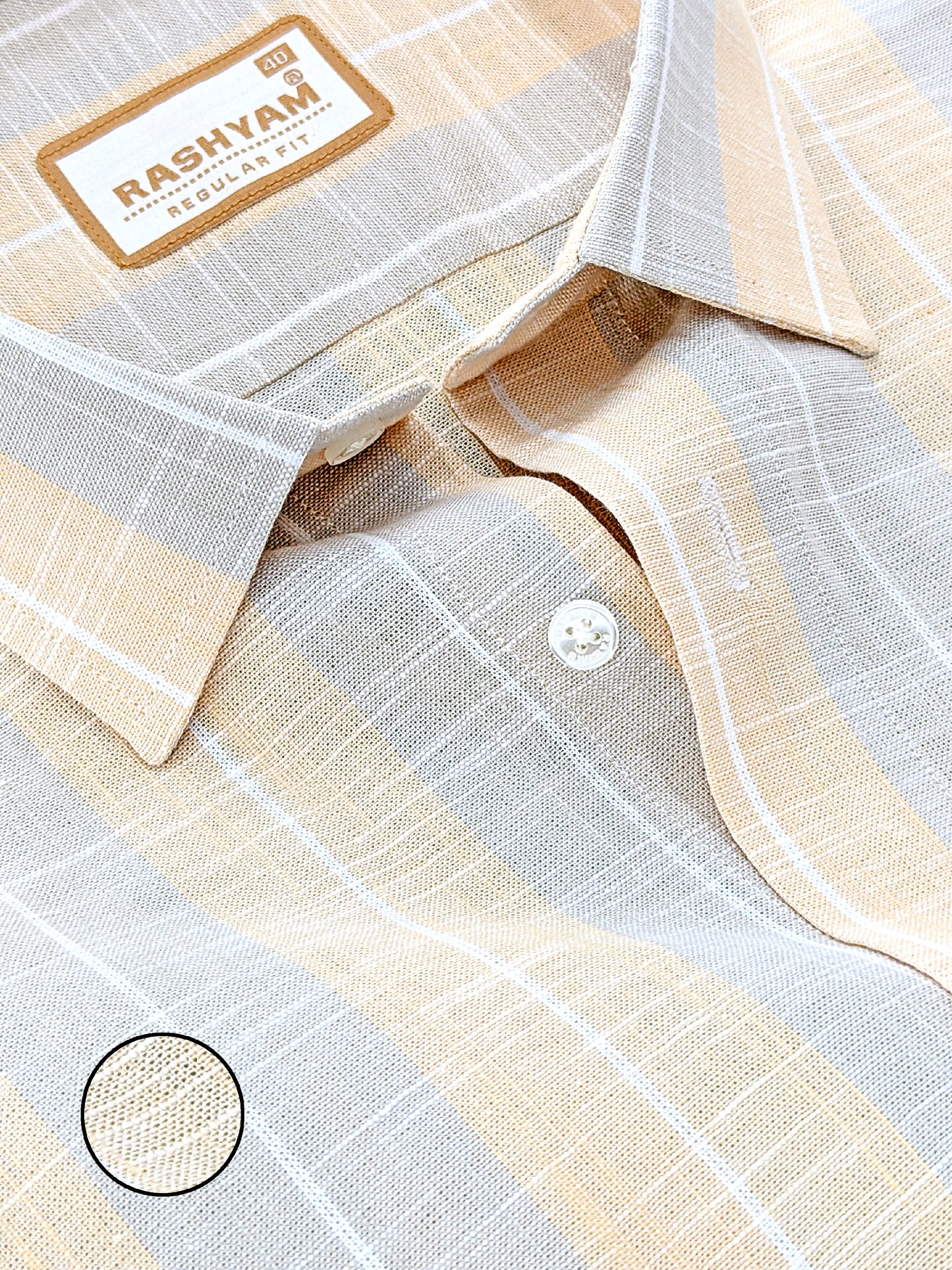 Premium Linen Cotton Mustard With Grey Formal Shirt For Men