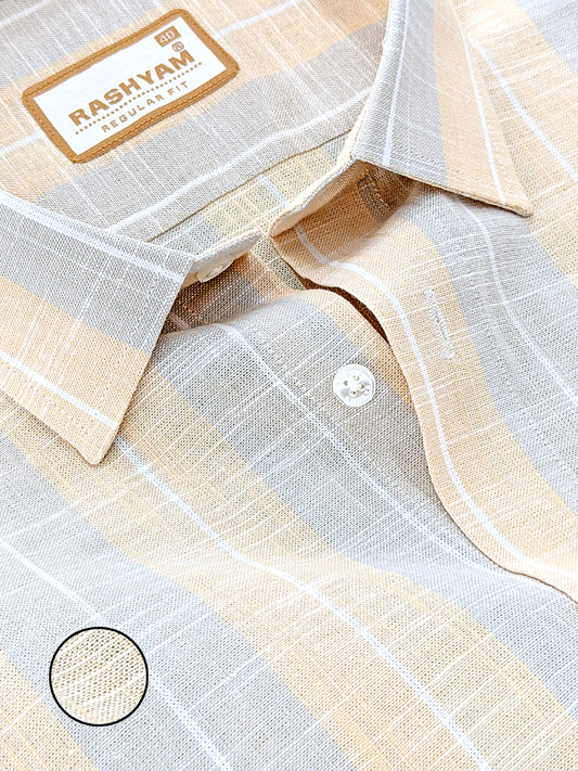 Premium Linen Cotton Mustard With Grey Formal Shirt For Men