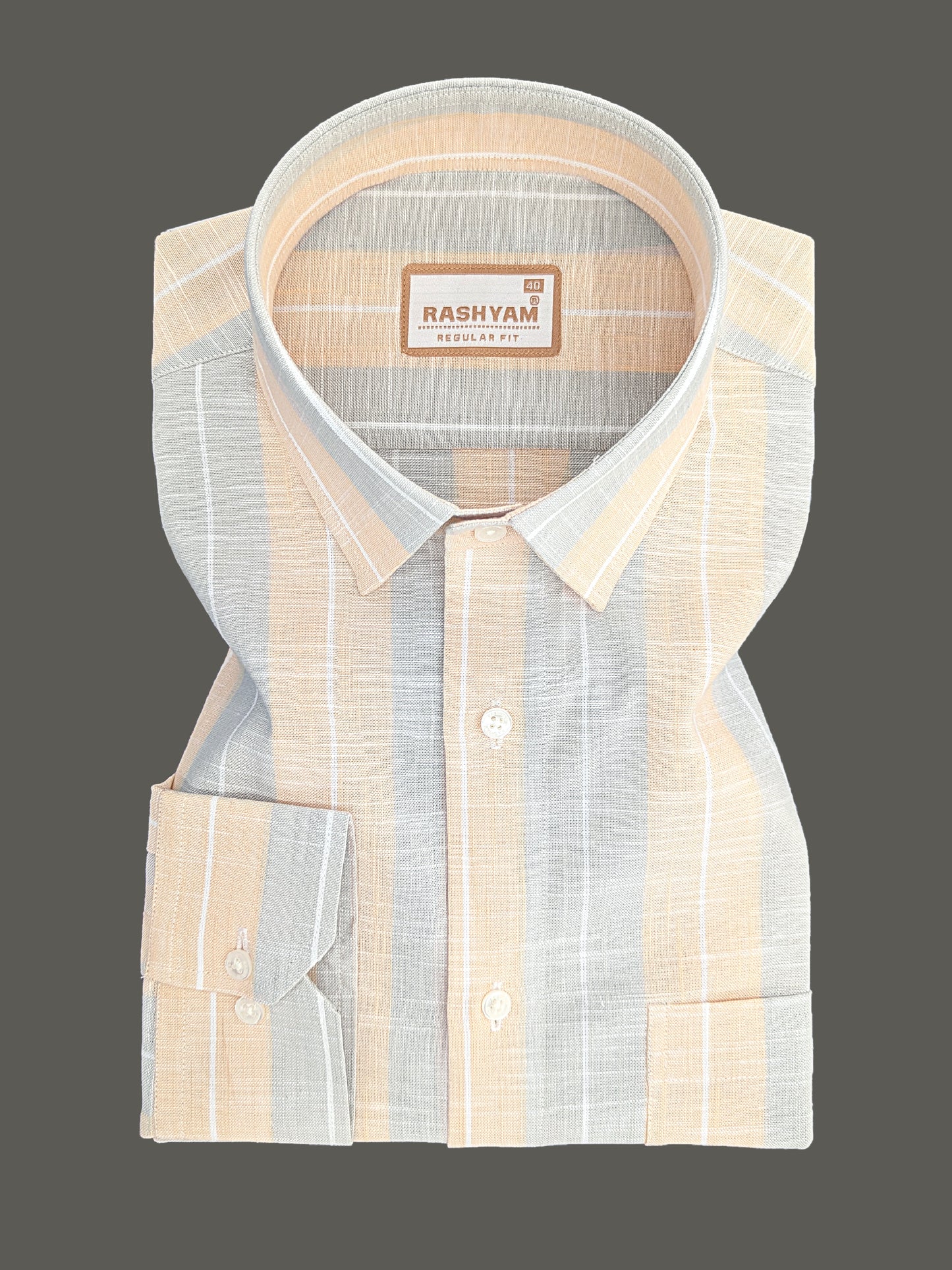 Premium Linen Cotton Mustard With Grey Formal Shirt For Men