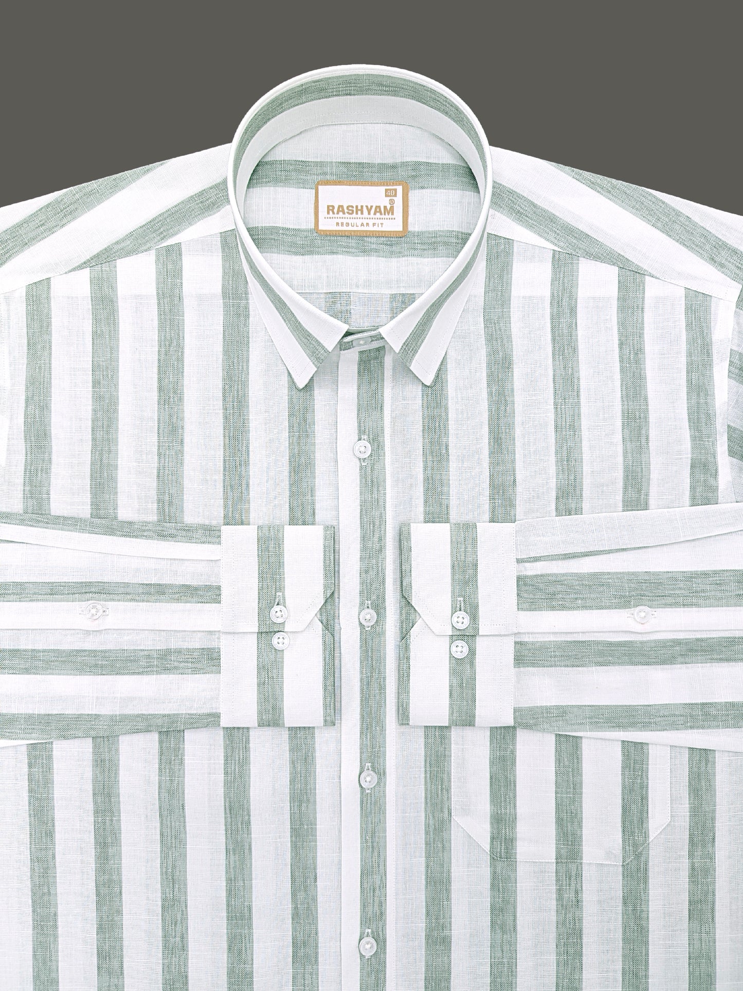 Premium Cotton Lime Green Line On white Formal Shirt For Men