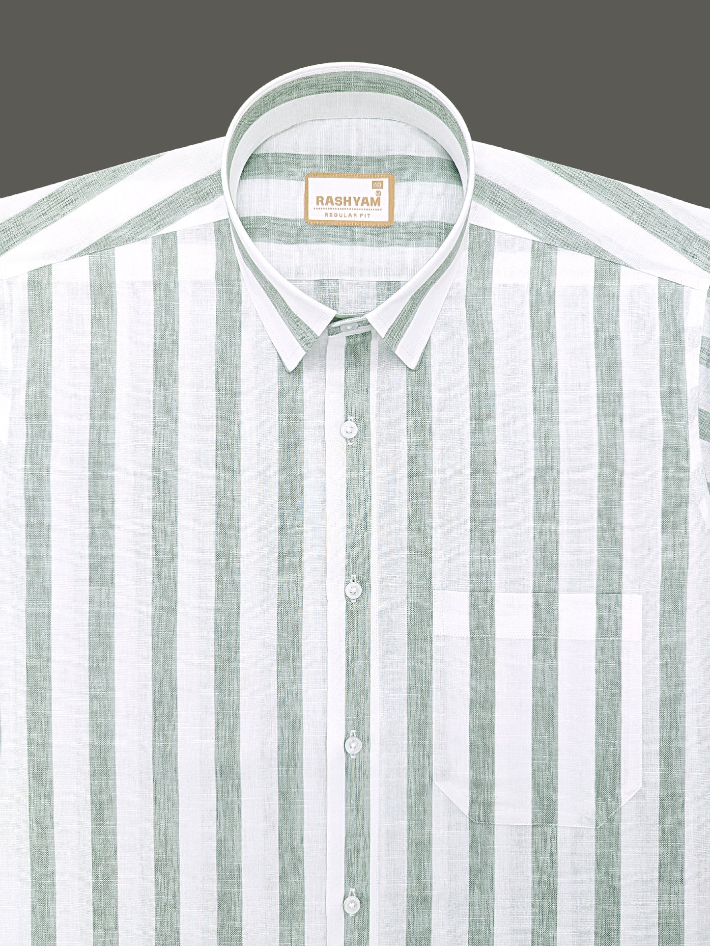 Premium Cotton Lime Green Line On white Formal Shirt For Men