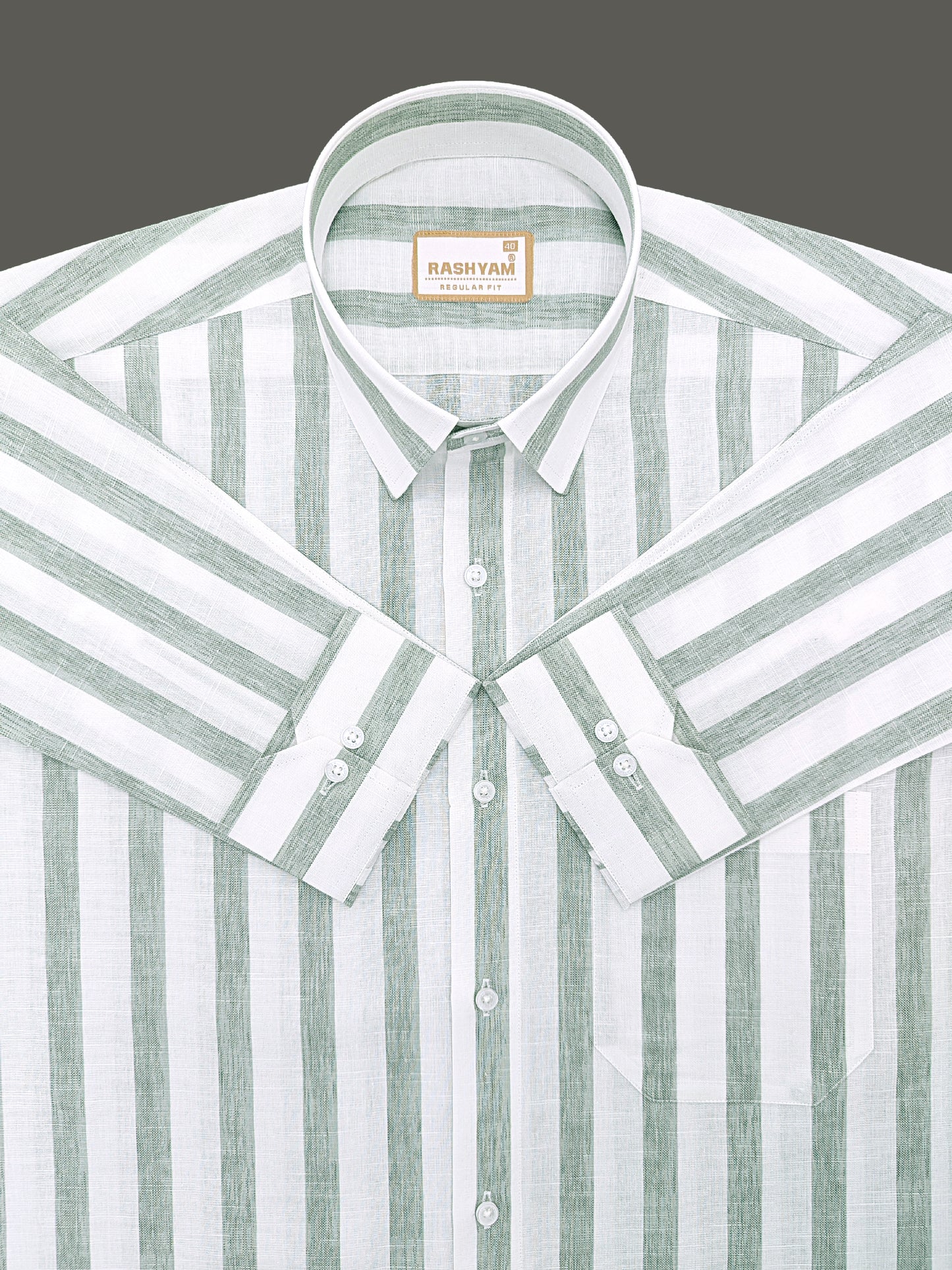 Premium Cotton Lime Green Line On white Formal Shirt For Men