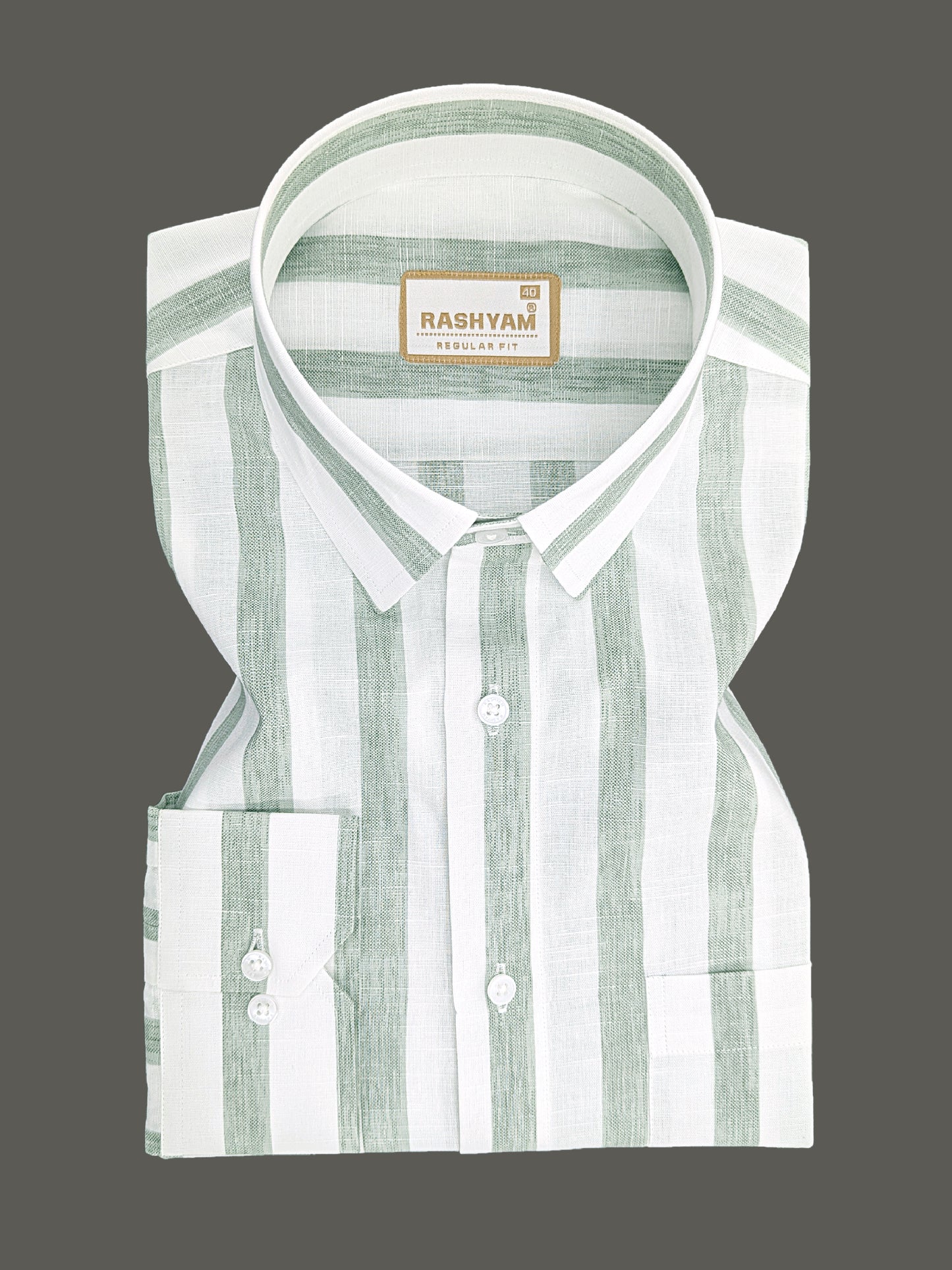 Premium Cotton Lime Green Line On white Formal Shirt For Men