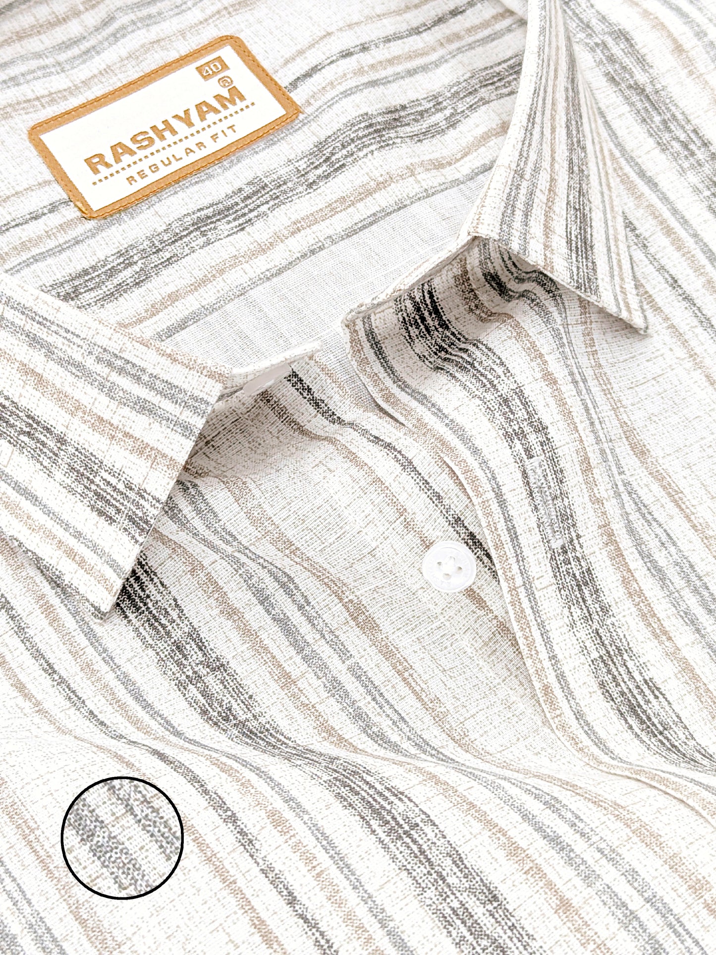 Premium Linen Cotton Black And Brown Multi Line on Cream Formal Shirt